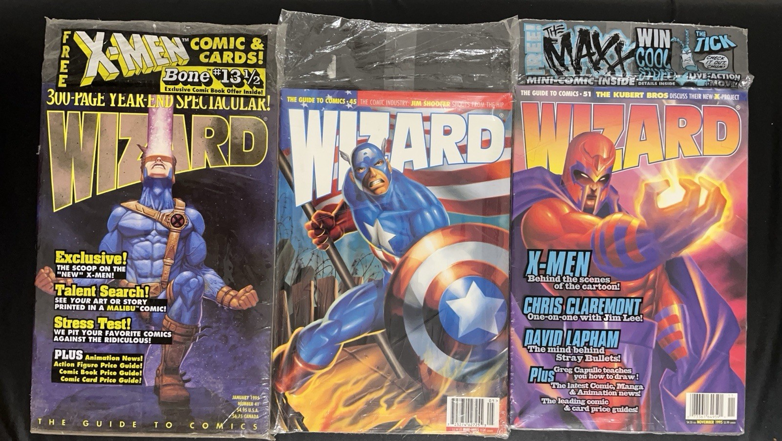 1995 WIZARD guide To Comics Lot Off 3 Sealed Magazines with promotional inserts 1995 WIZARD guide To Comics Lot Off 3 Sealed Magazines with promotional inserts