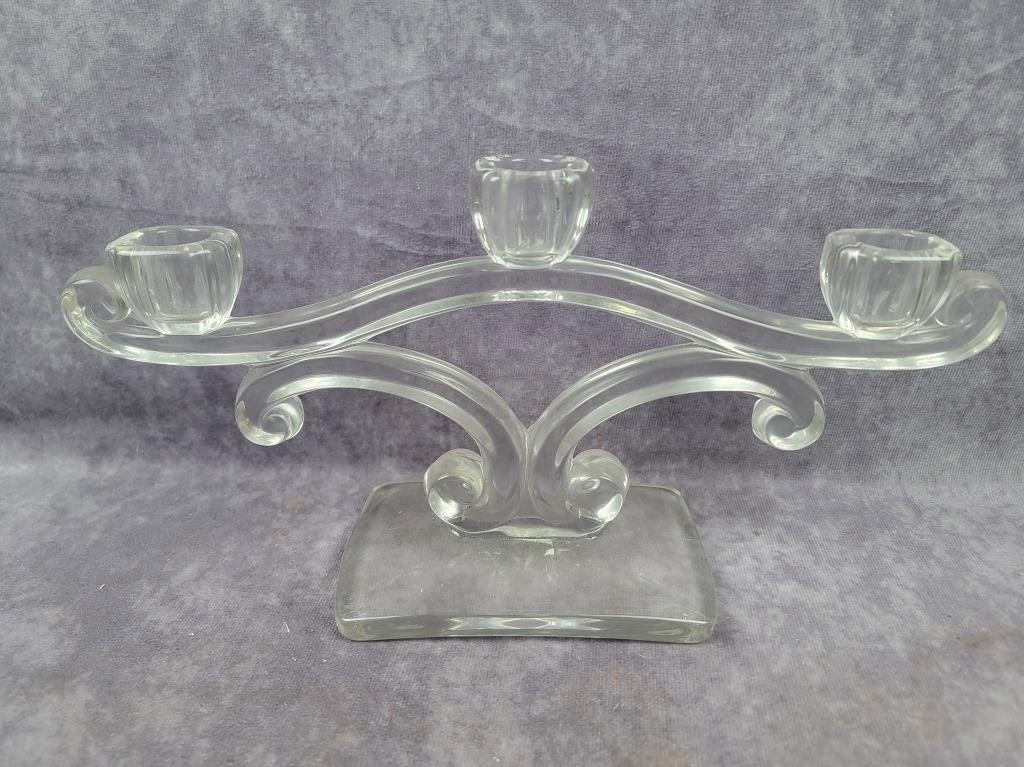 Vintage Crystal Triple Candle Holder ~ Gorgeous