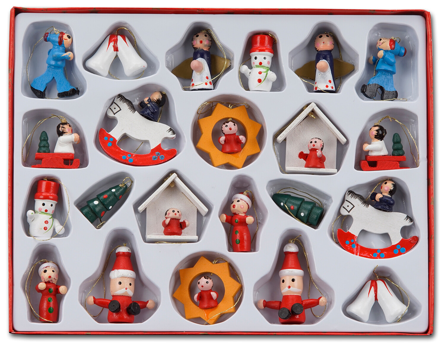 BRUBAKER Wooden Christmas Tree Ornaments - 22 Pieces - Hand-Painted Figurines - 