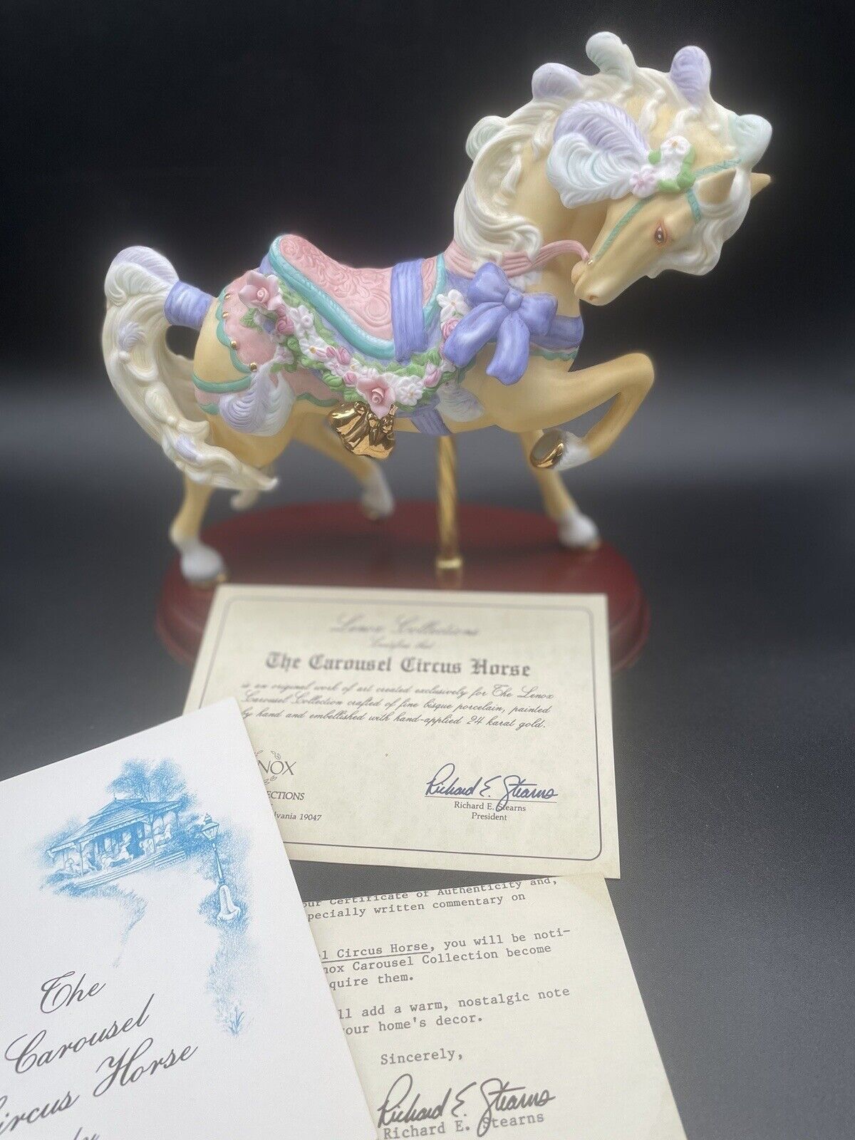 Lenox Fanciful Carousel Circus Horse-Embellished w/ Flowers Feathers-with COA