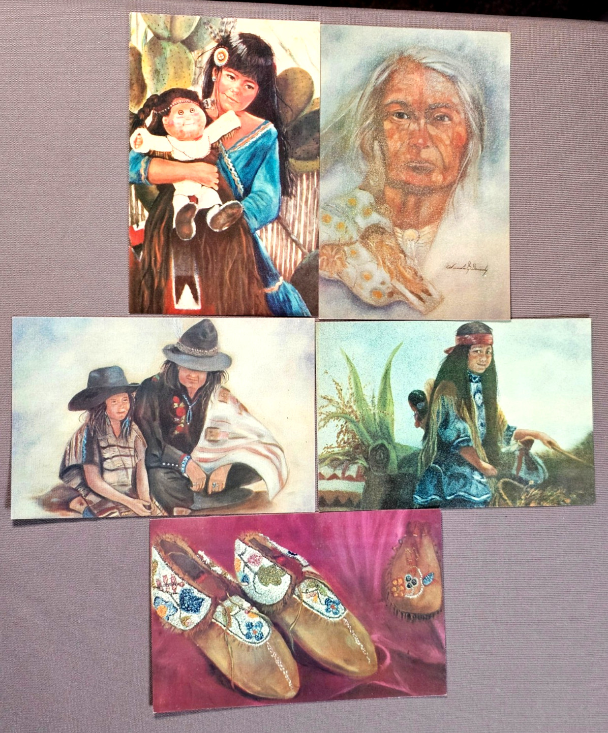 Lot of 5 Vintage Native American Indian Postcards-Wanda Young Dowdy Paintings