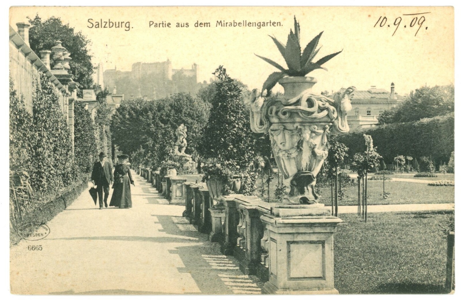 Salzburg Austria Mirabell Gardens Hohensalzburg Fortress Postcard 1909 Posted