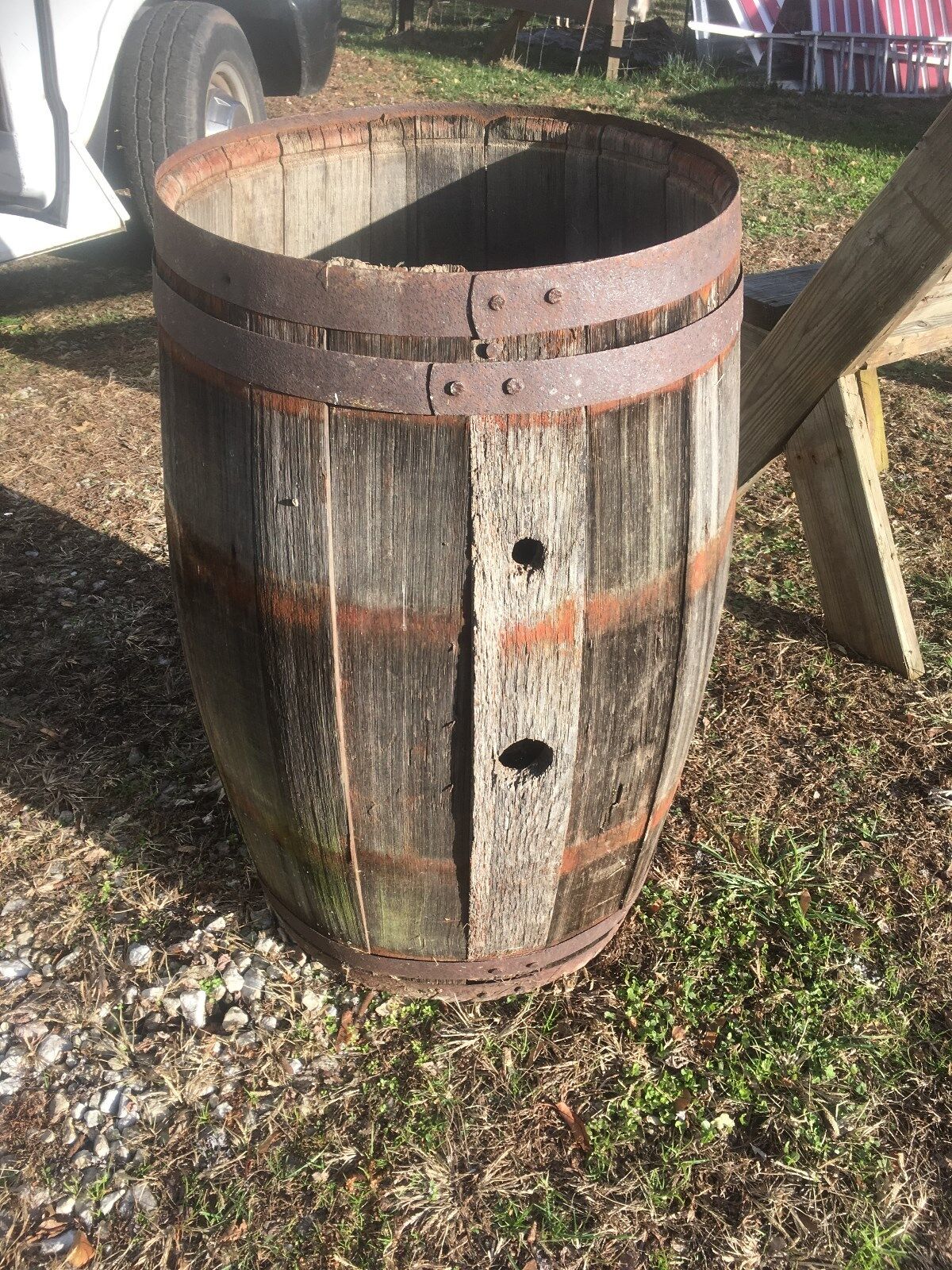 Vintage Oak Wine Barrel Cask Rain Water Barrel Western Decor