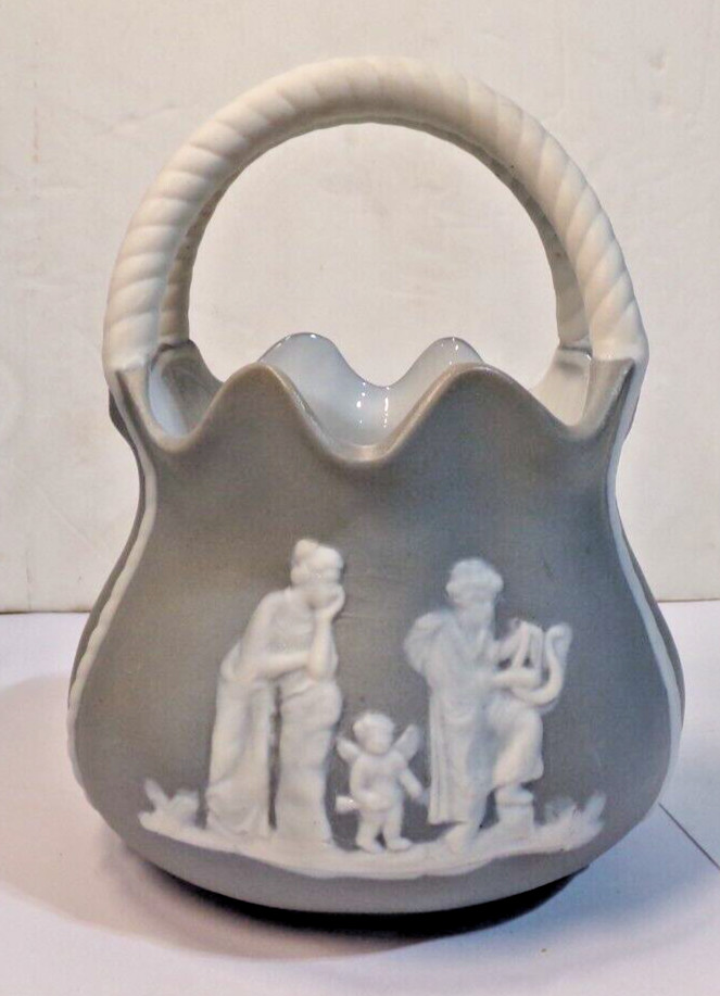 Vintage JASPERWARE Gray Basket Double Handle 5.75\ Vintage JASPERWARE Gray Basket Double Handle 5.75\