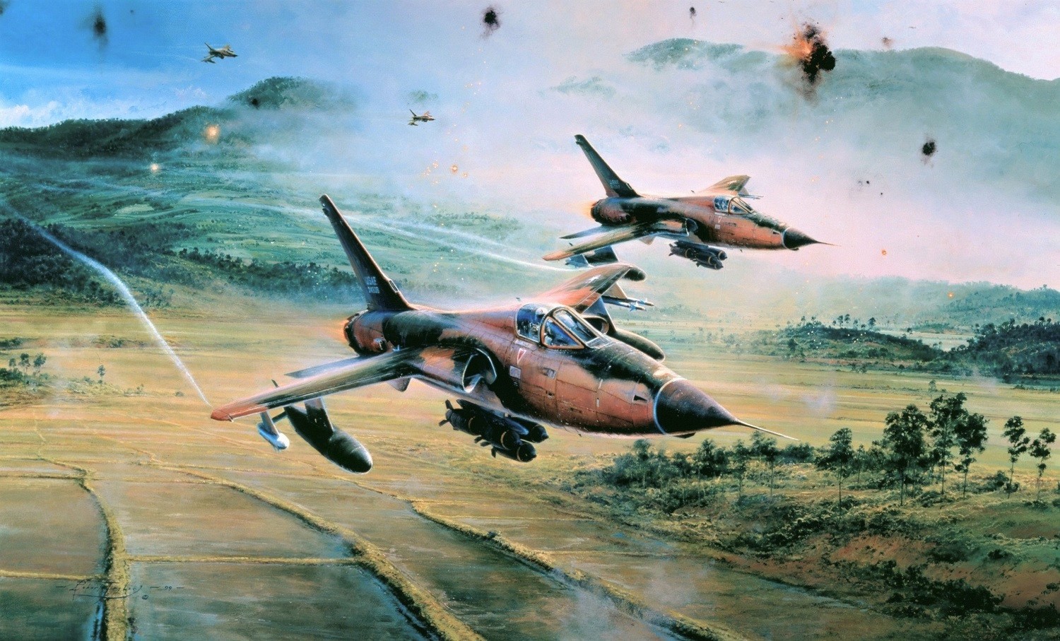 Rolling Thunder by Robert Taylor aviation print signed by Vietnam F-105 Pilots