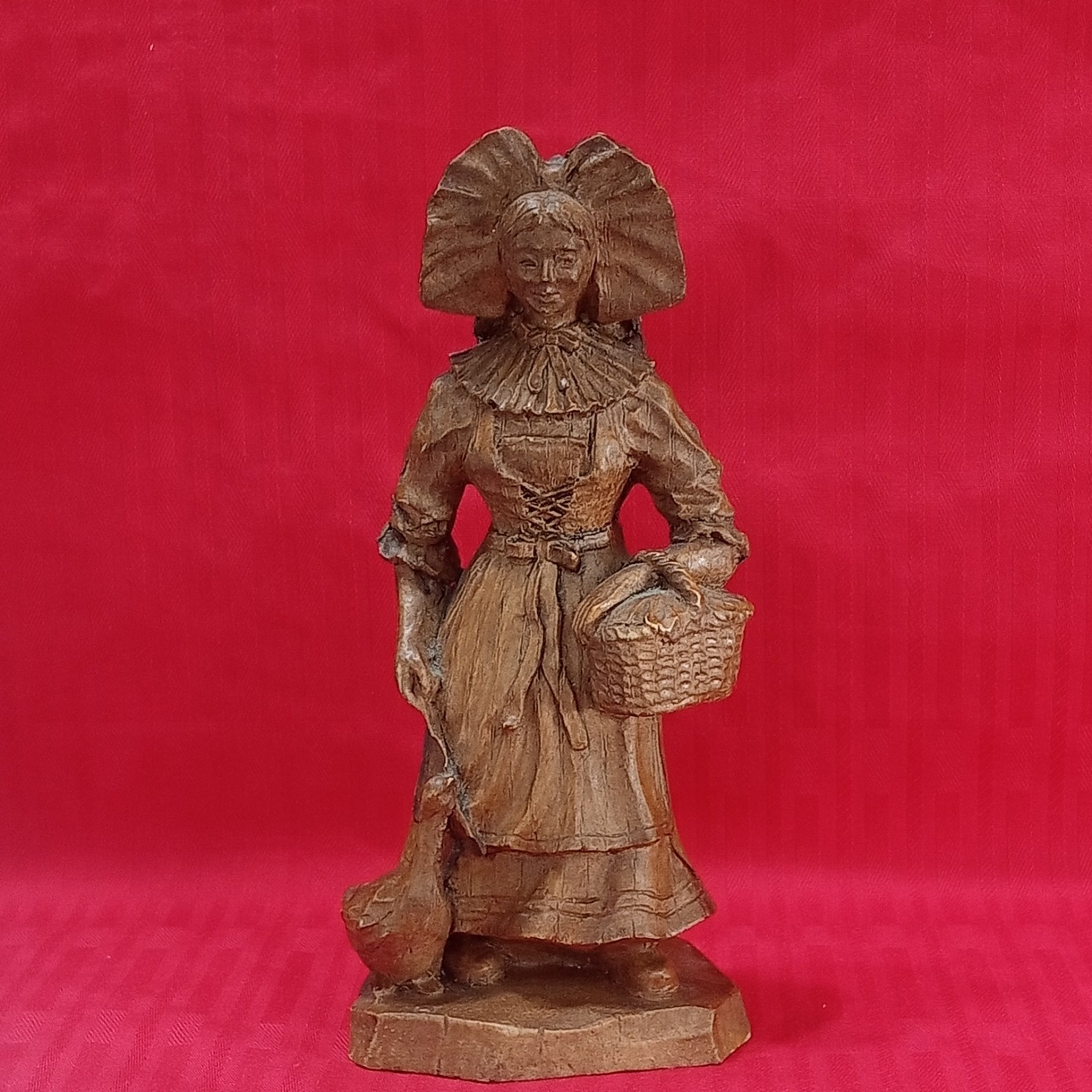 Old Vintage Solid Wood Lithuanian Finely Carved Peasant Girl Goose Figurine Old Vintage Solid Wood Lithuanian Finely Carved Peasant Girl Goose Figurine