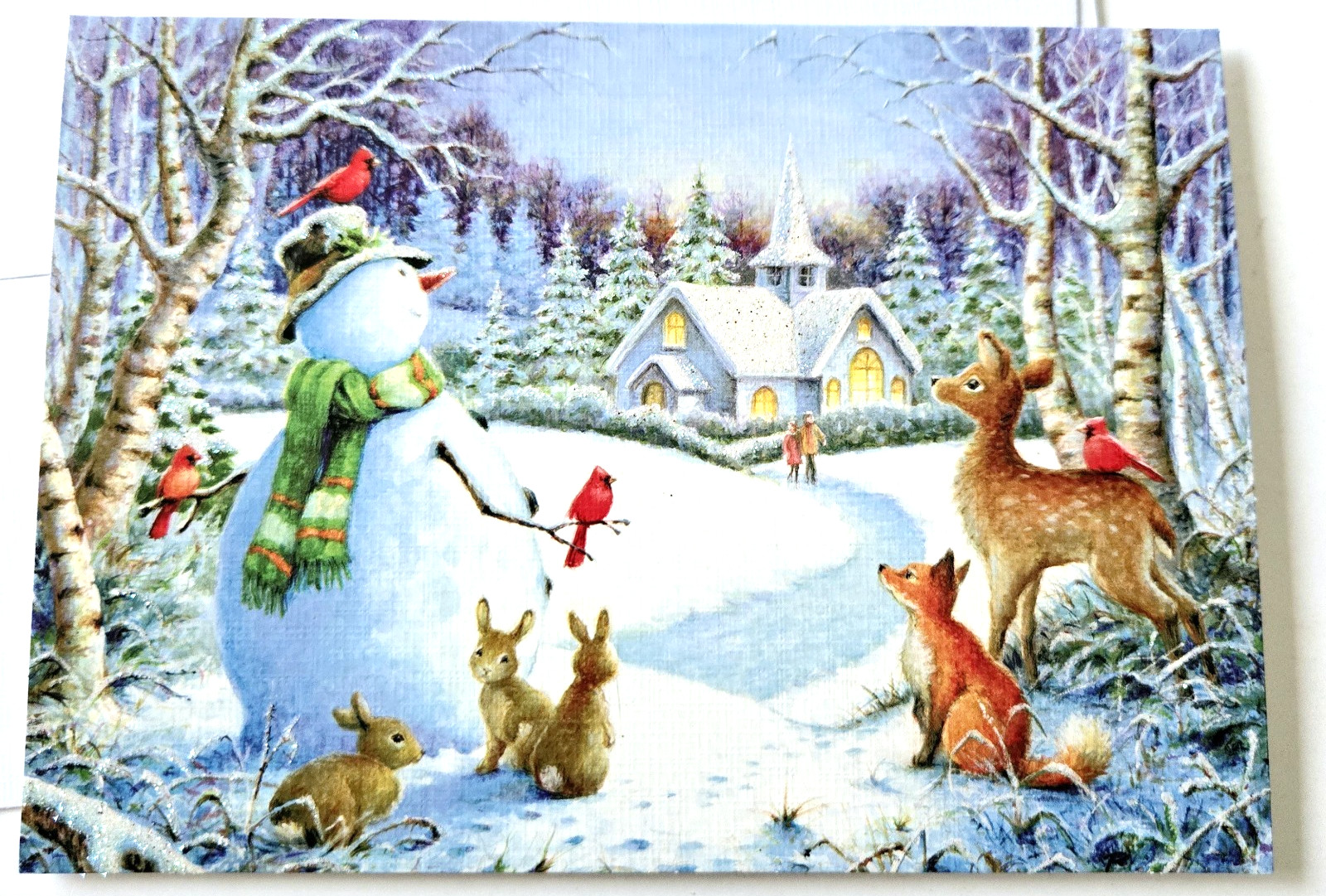 Christmas Card Brother Sister Design Glitter Deer Fox Cardinal Bunnies Church