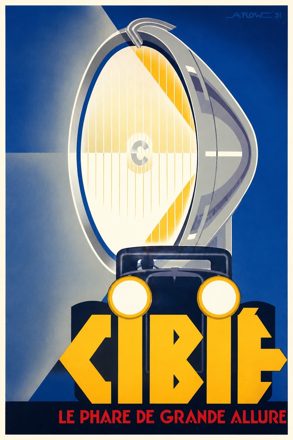 Cibie Headlights Vintage Ad Poster 🚗 - 1931 Art Deco - 16x24” Premium Matte