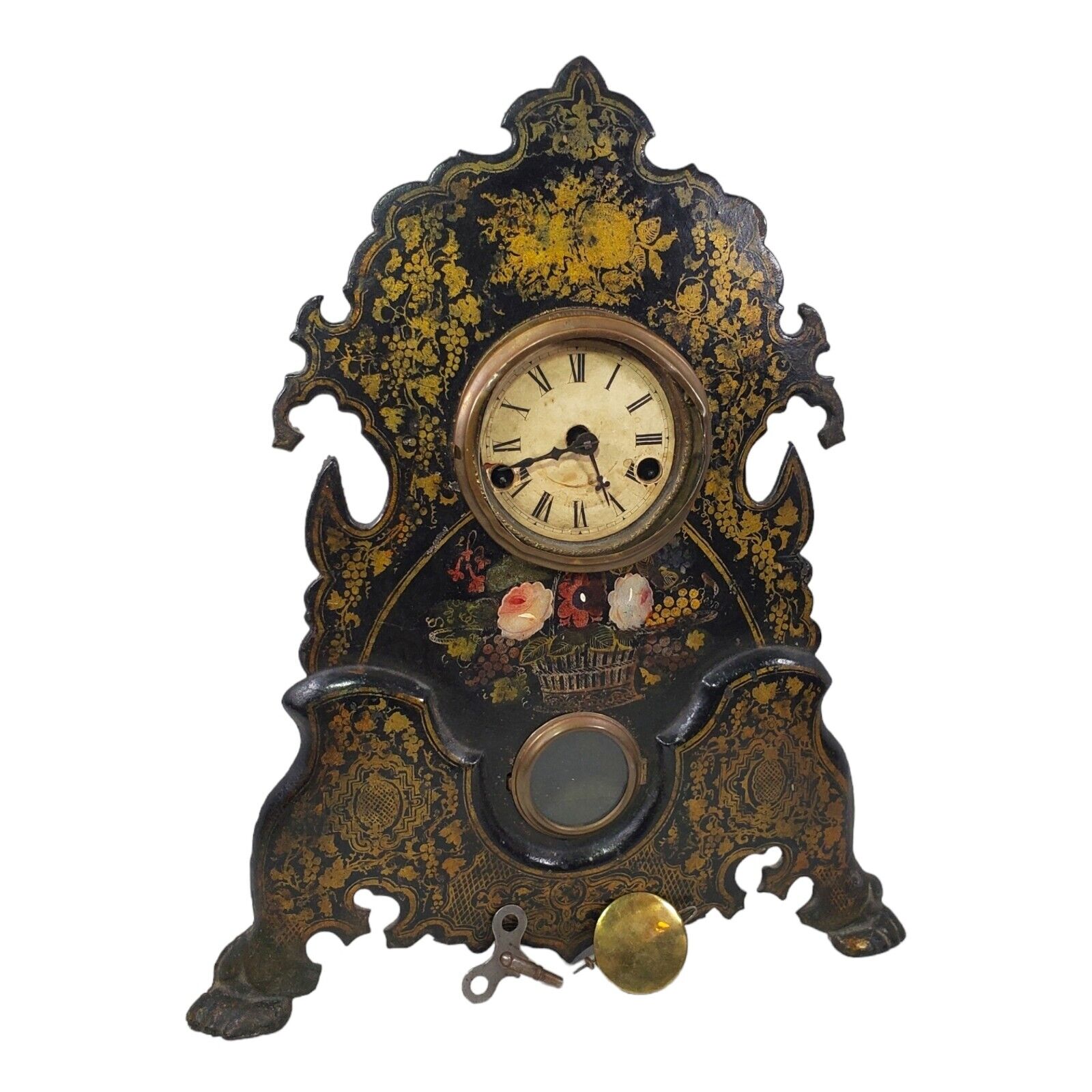 Antique 1859 Bradley & Hubbard Mantel Clock Black & Gilded Metal