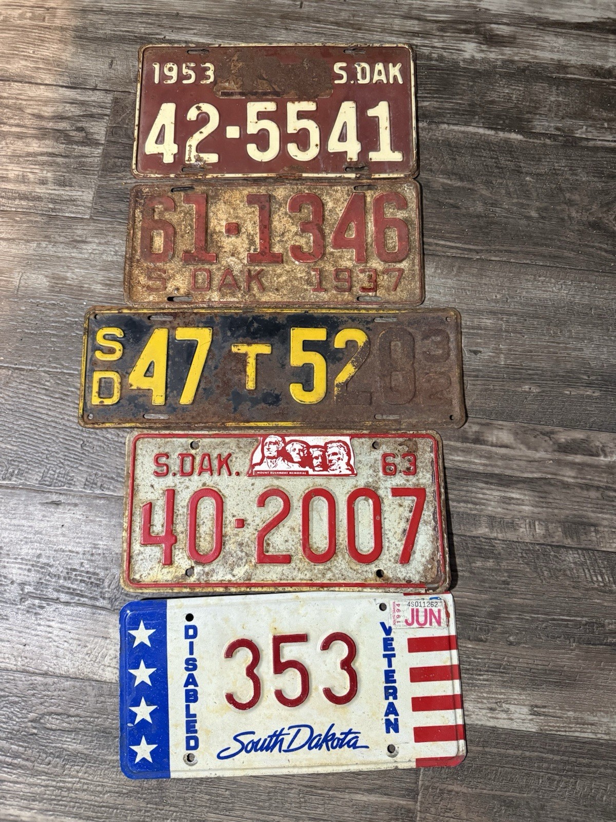 5 South Dakota license plates-1932, 1937, 1953, 1963, 1994 Disabled Veteran 5 South Dakota license plates-1932, 1937, 1953, 1963, 1994 Disabled Veteran