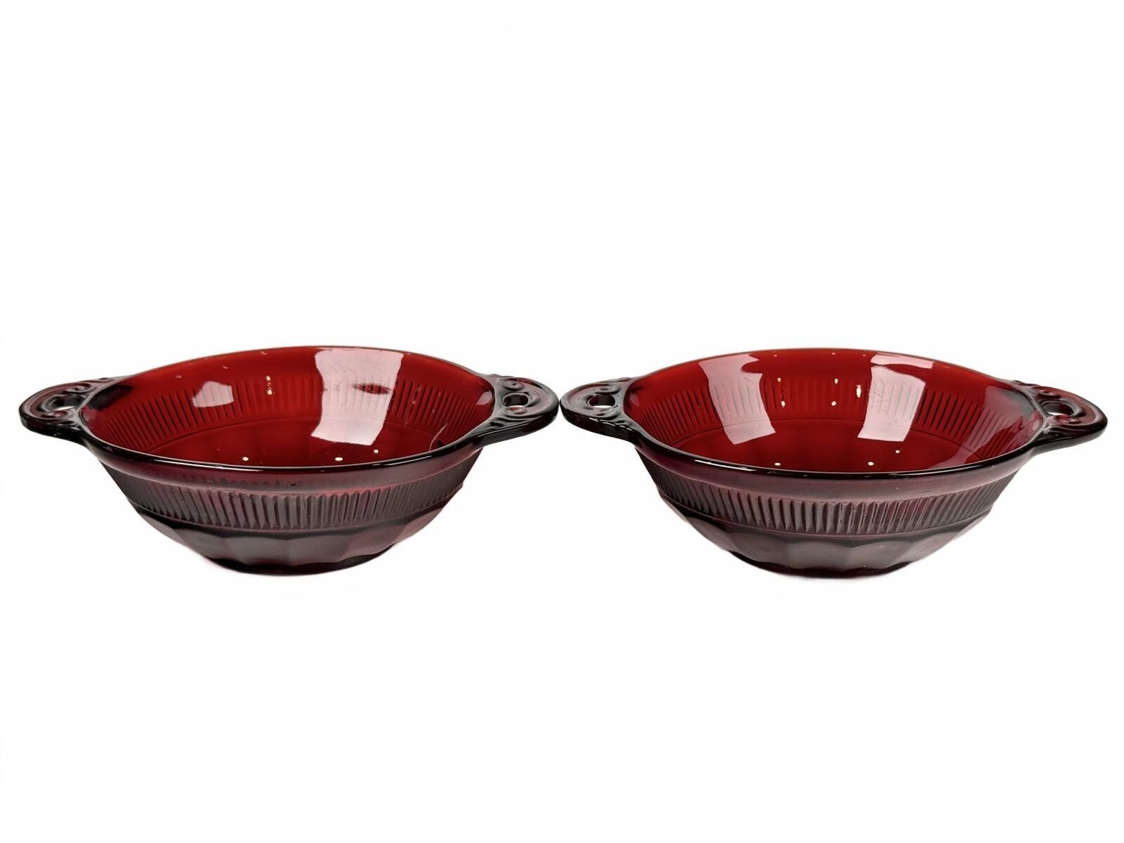 Set of 2 Vintage Anchor Hocking Royal Ruby Depression Glass Berry Bowls