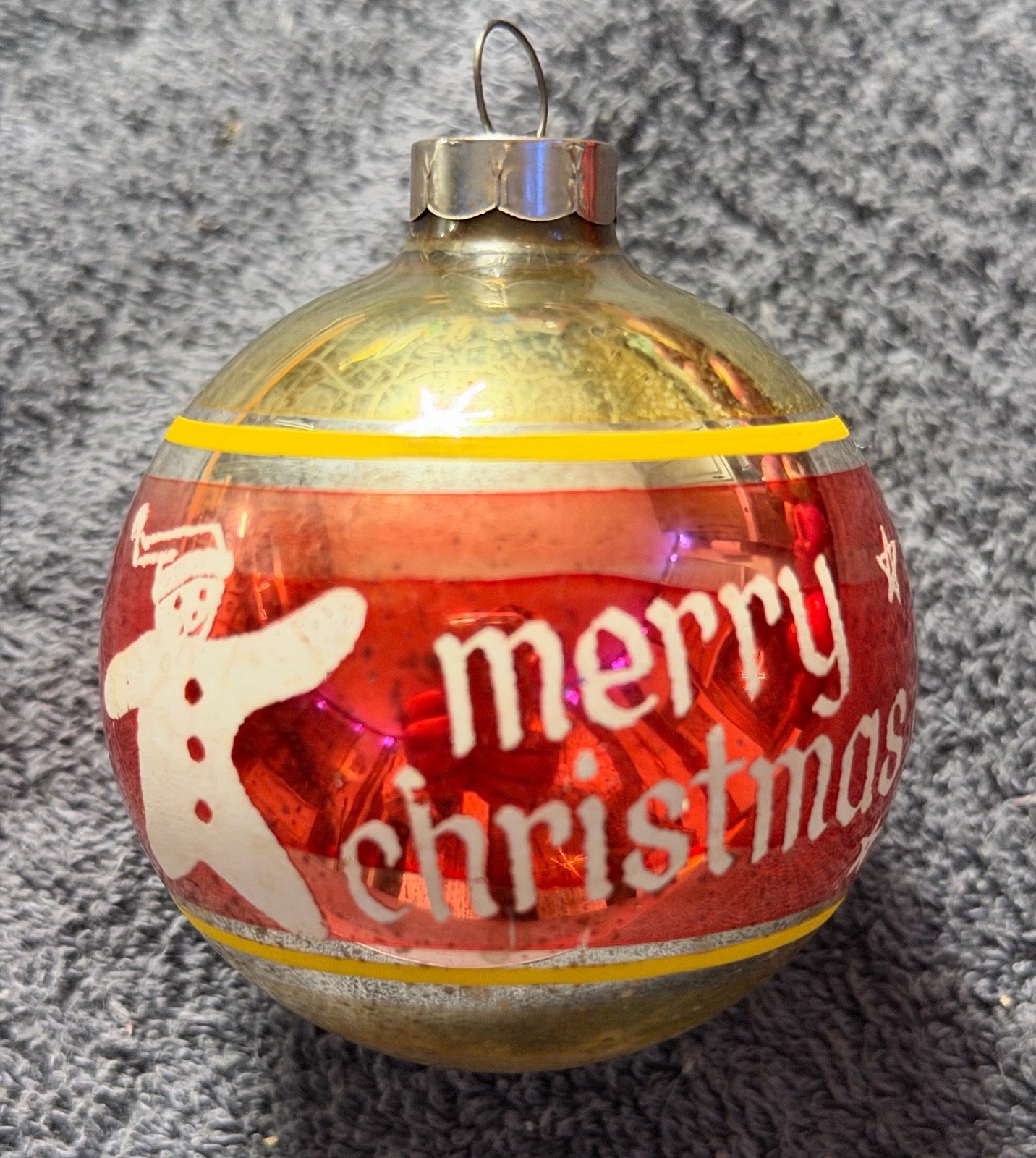 Very Rare VTG George Franke Merry Christmas Snowman Ornament Stencil Stripe