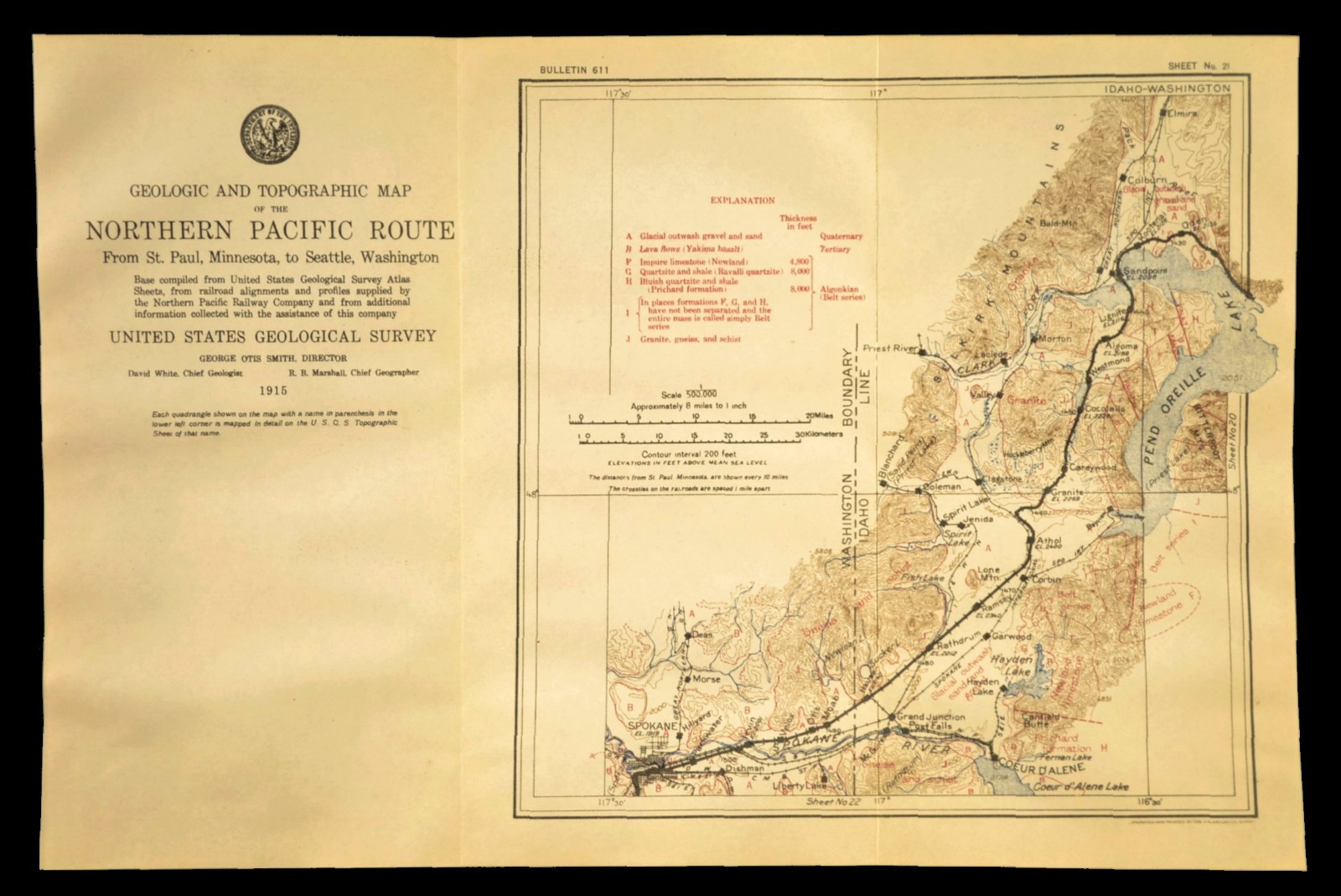 1915 Antique Northern Pacific Railroad Map Spokane Washington Coeur d'Alene ID 1915 Antique Northern Pacific Railroad Map Spokane Washington Coeur d'Alene ID