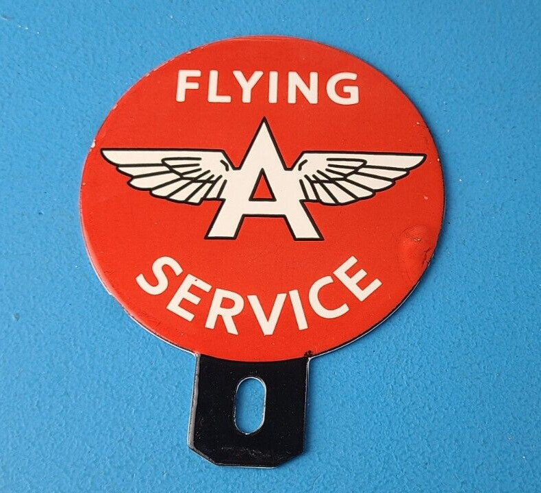 Vintage Flying A Gas Sign Topper - Porcelain License Plate Auto Topper