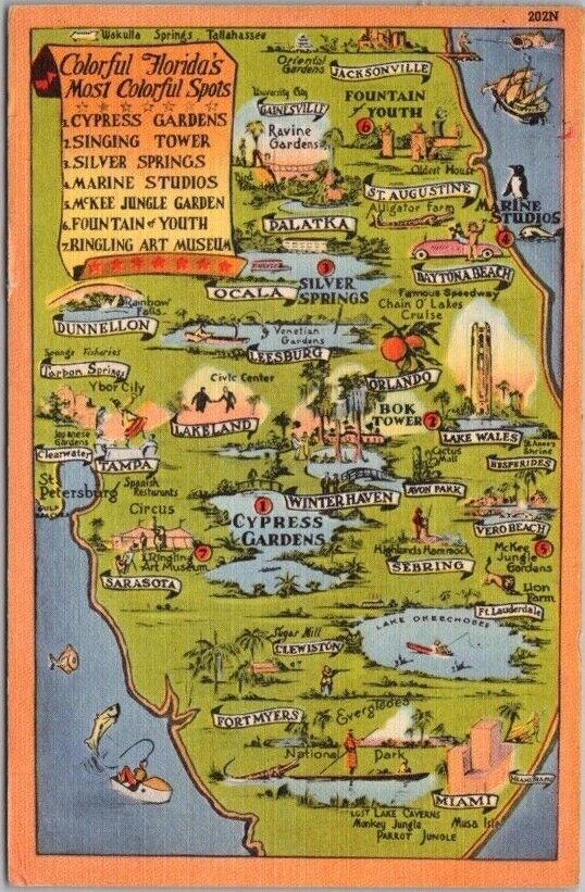 1958 Florida Linen Greetings Postcard 