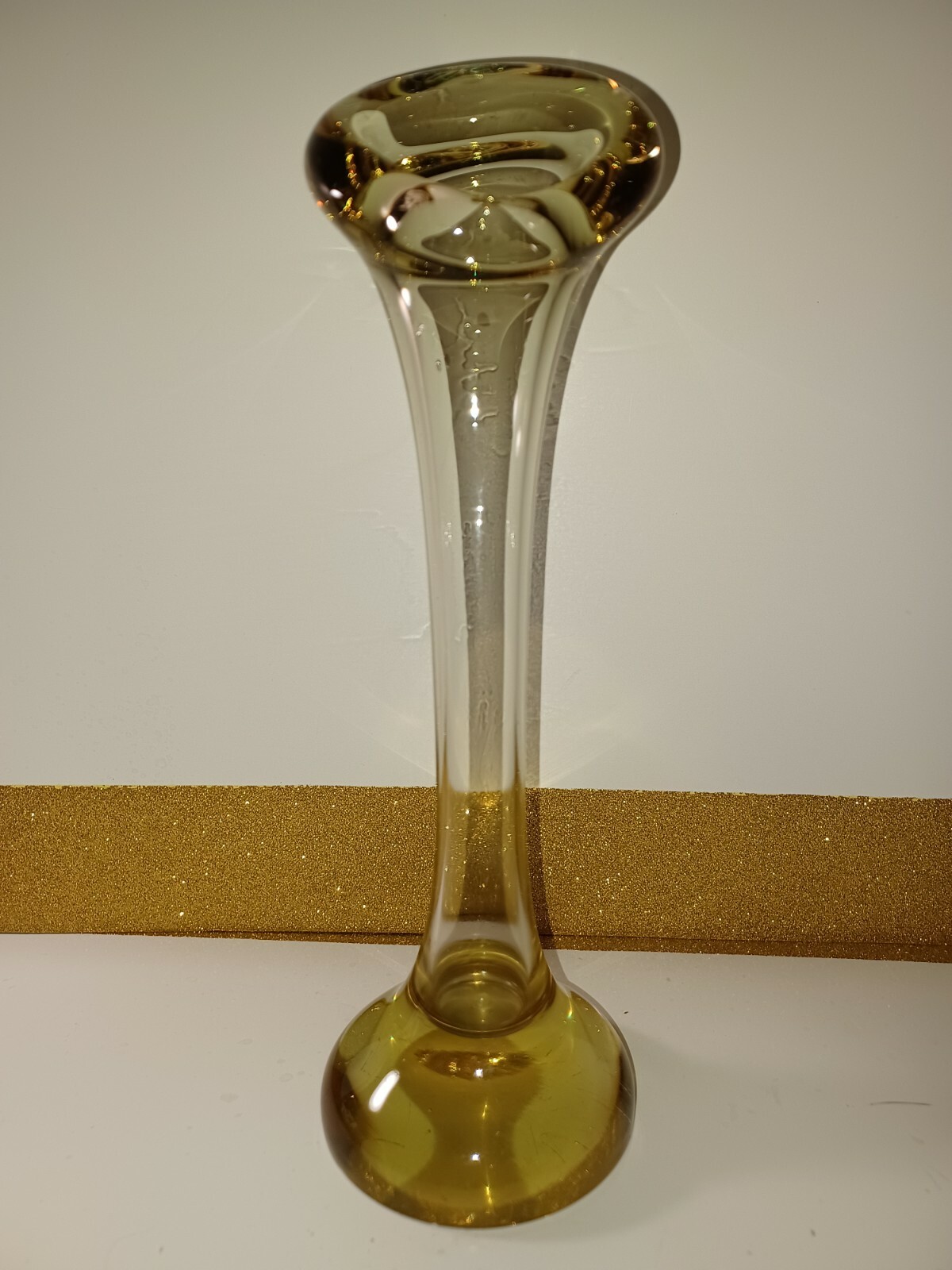 Vintage Glass Bud Vase  Clear Paperweight Base Heavy 