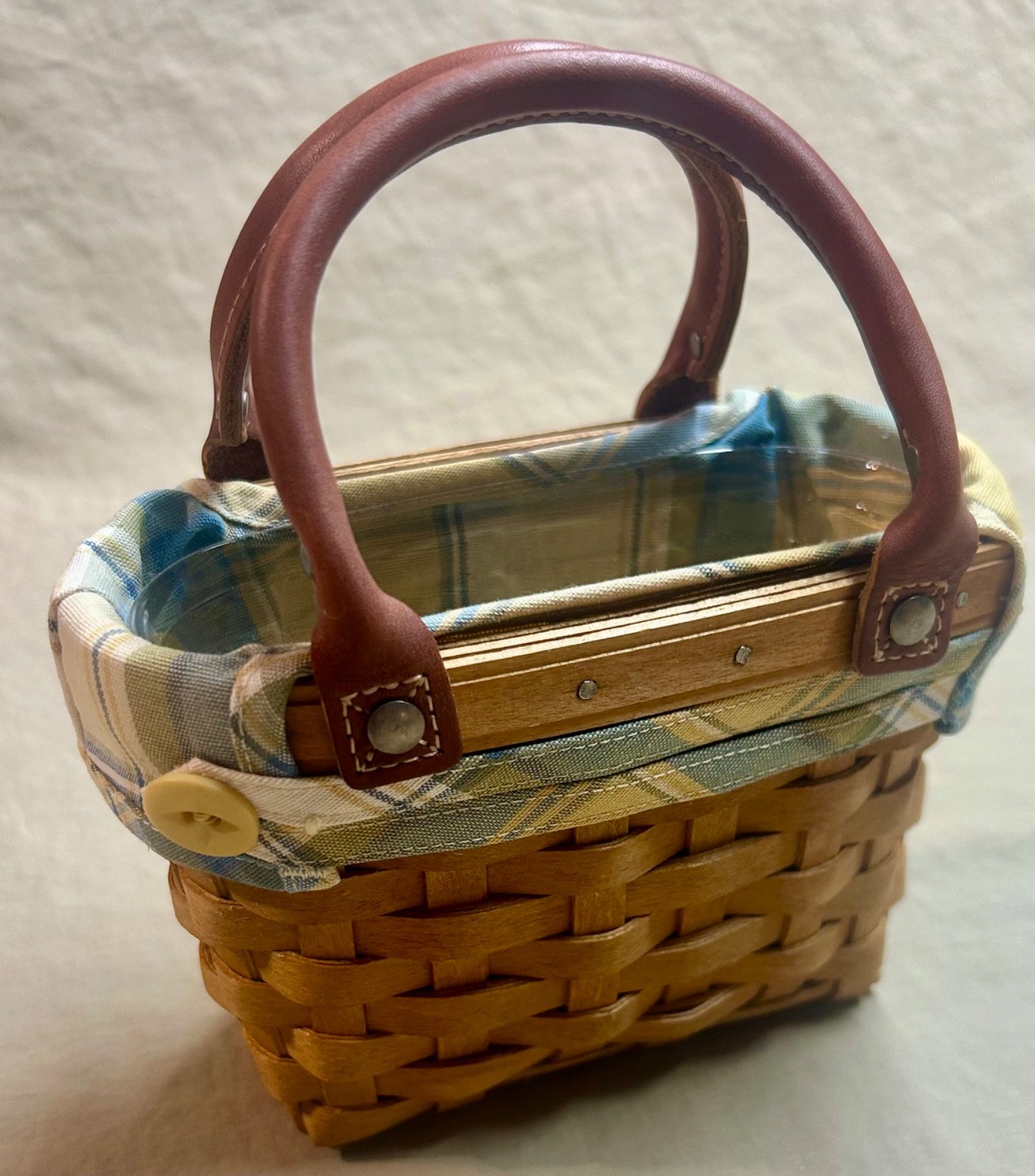Longaberger with Handles, Cloth Liner & Protector - PLAID - SMALL Size
