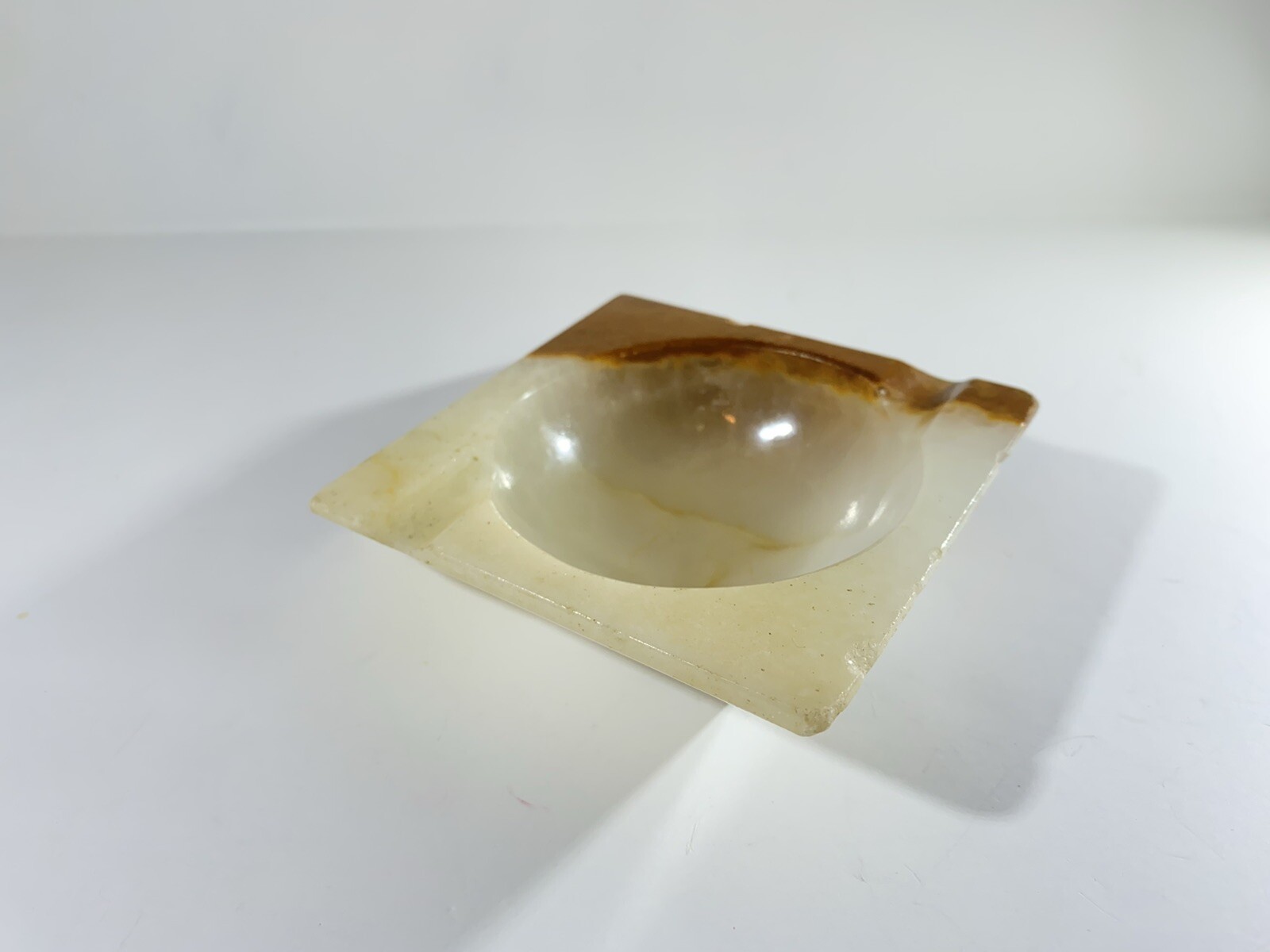 Brown Agate Natural Stone Marble Ashtray Trinket Dish Vintage MCM