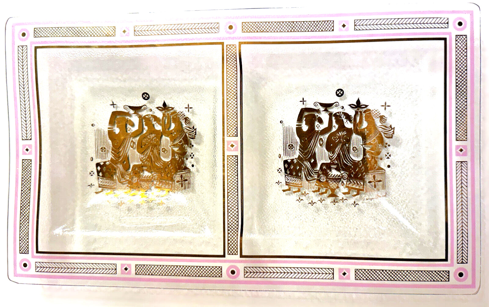Georges Briard Olympia Glass Double Appetizer Bowl or Snack Tray