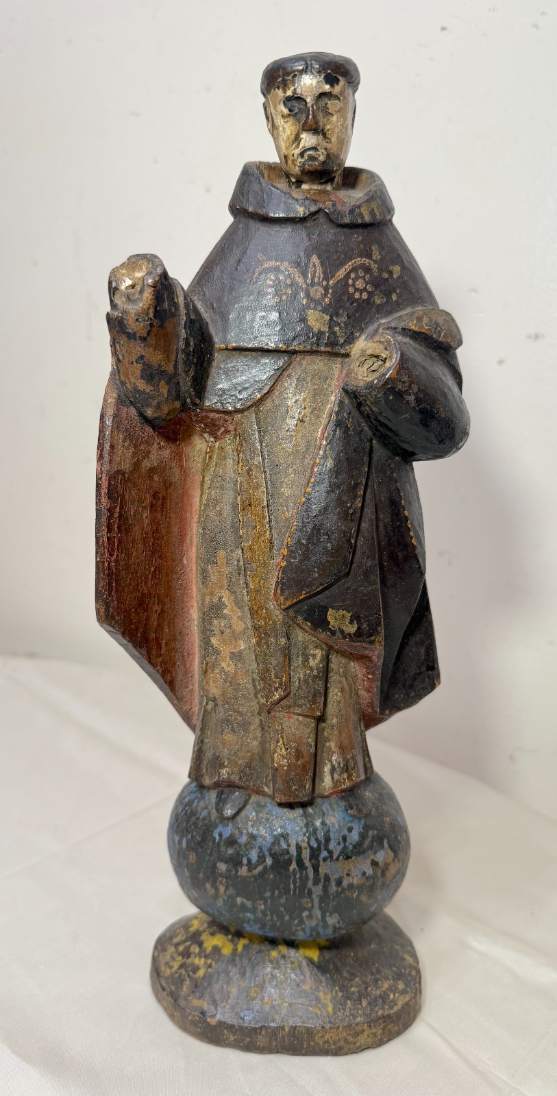 antique 17th century handmade ST VINCENT FERRER carved wood sculpture statue