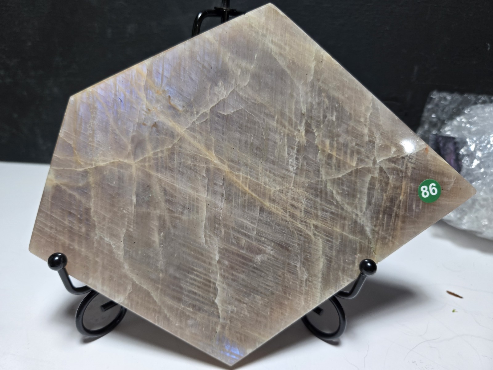 GORGEOUS Large-sized Moonstone Slab- HEAVY FLASH Display with stand - G86