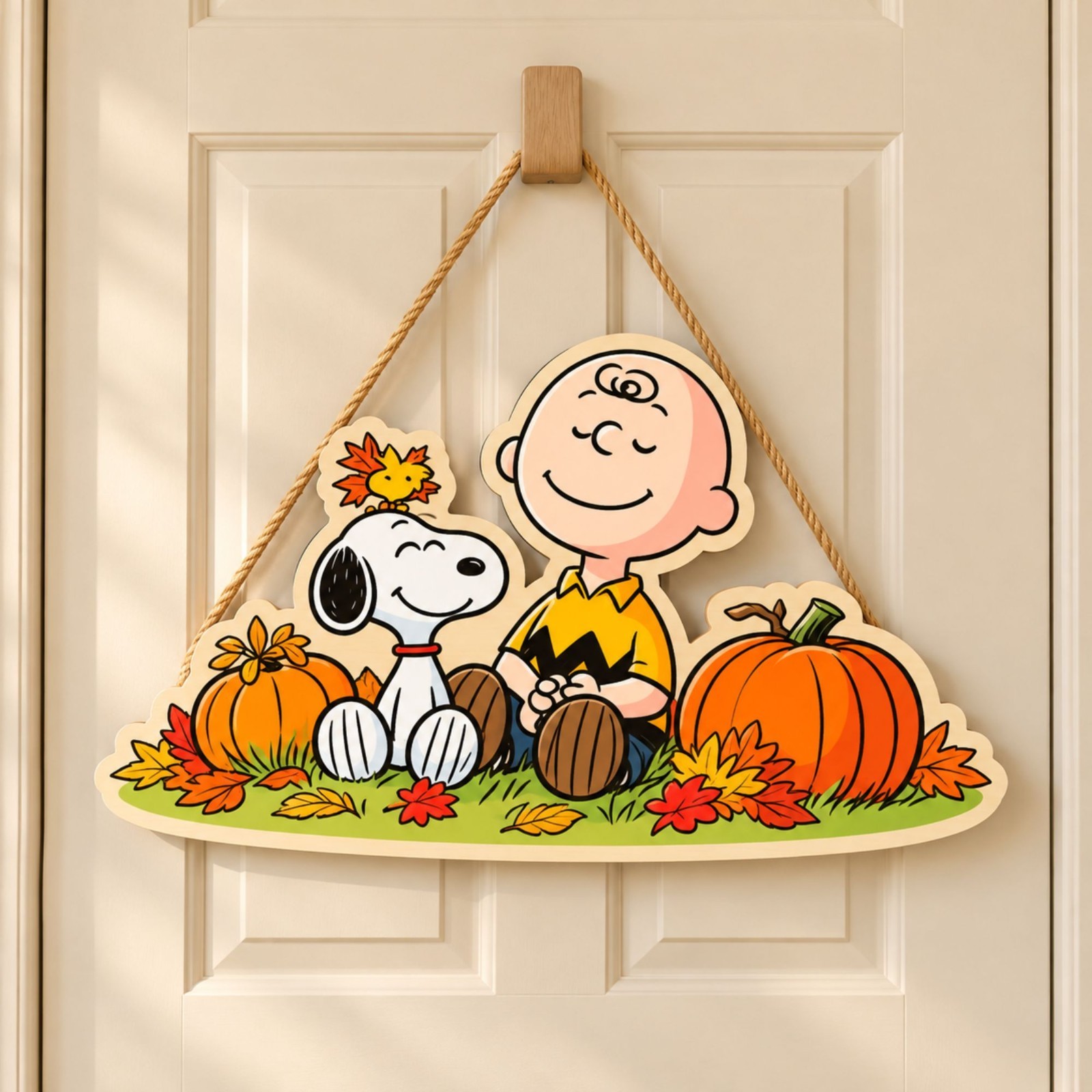 Snoopy Charlie Brown Woodstock Fall Wooden Door Hanger Pumpkin Autumn Decor