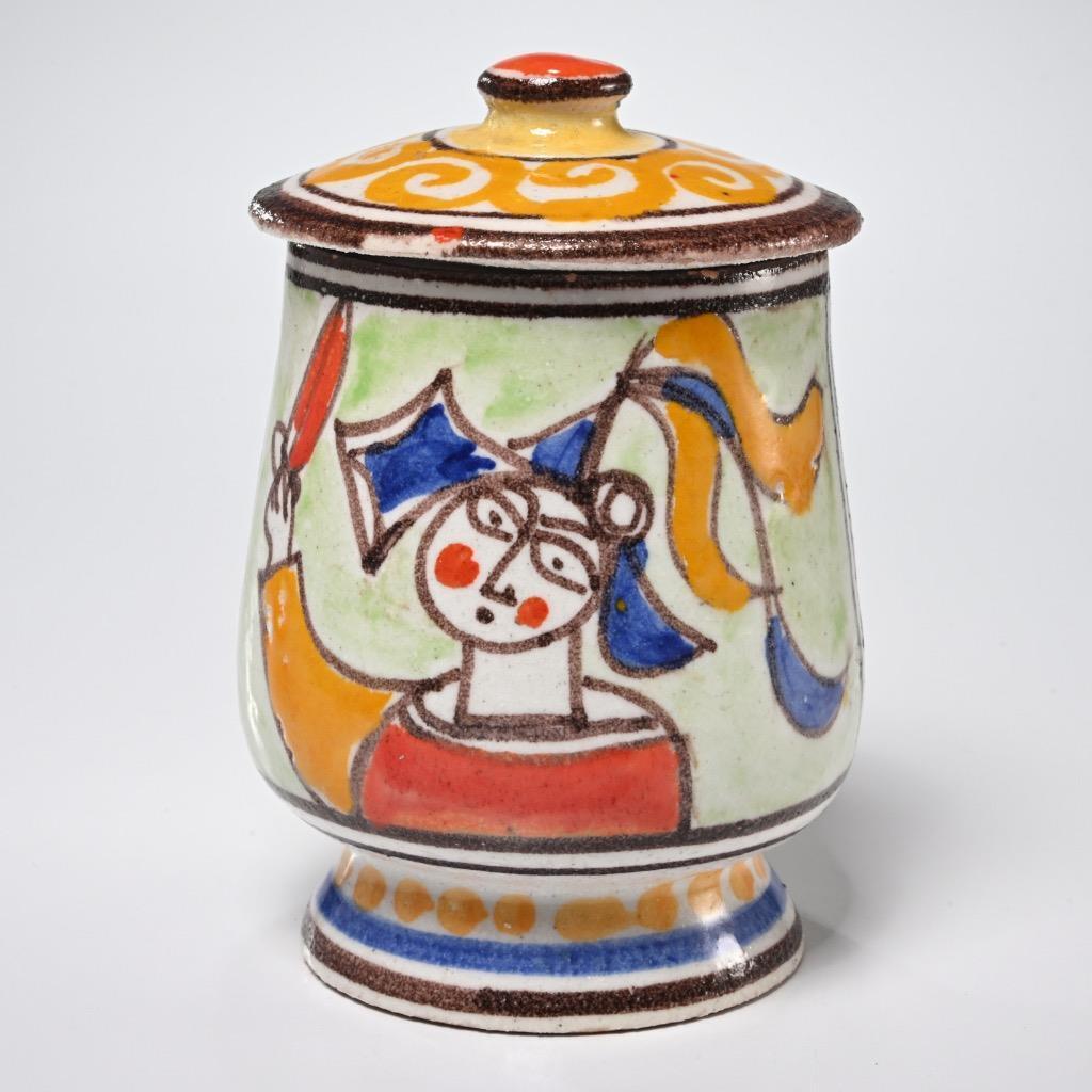 Desimone Italian Pottery Hand Painted Multicolor Cubist Covered Tea Jar Pot Box