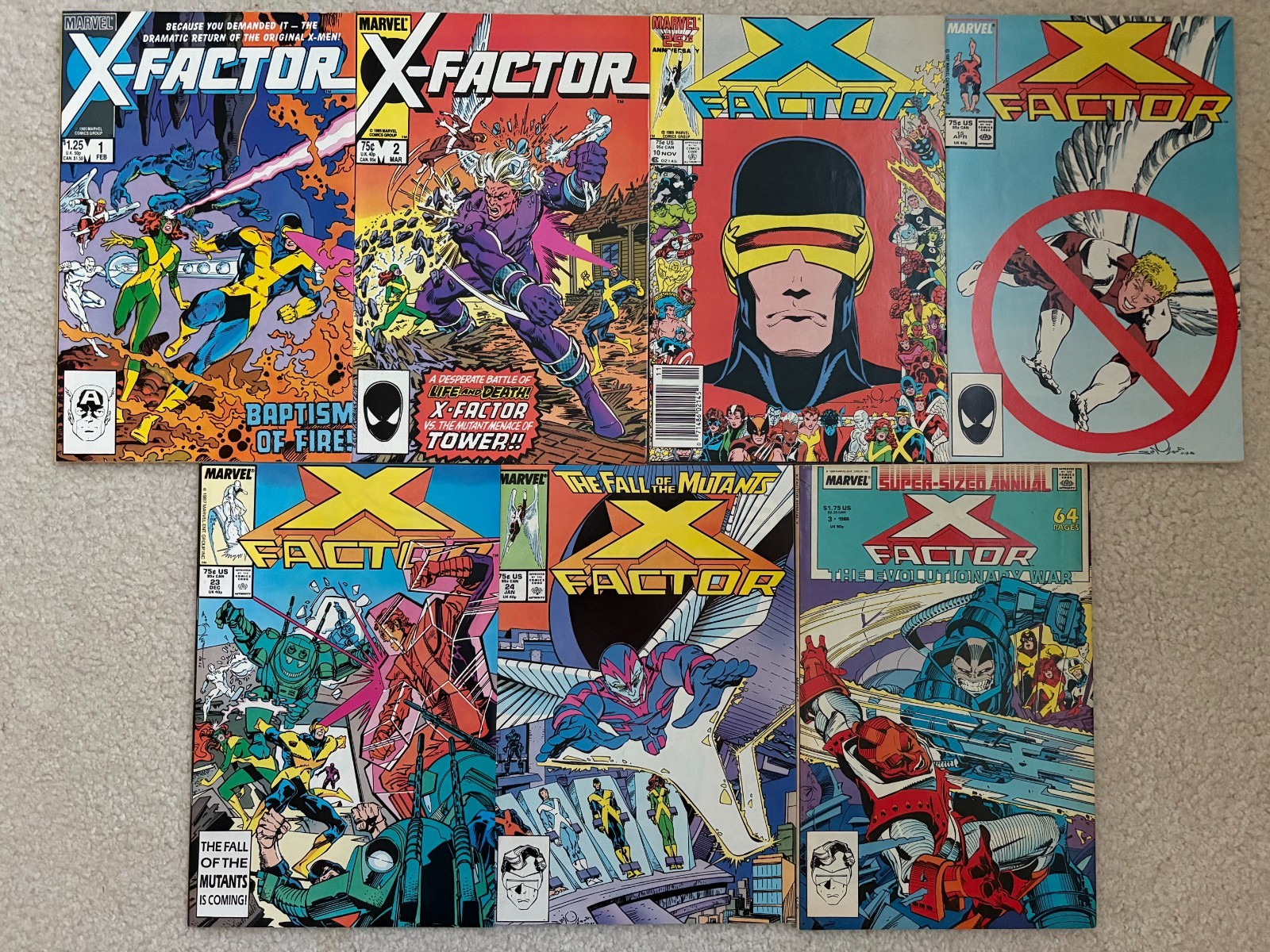 X-Factor set of 7 issues #1 2 10 15 23 24 Ann 3 1986-1988 1st Archangel