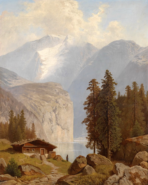 Excellent Oil painting great landscape with woman and mountains only canvas