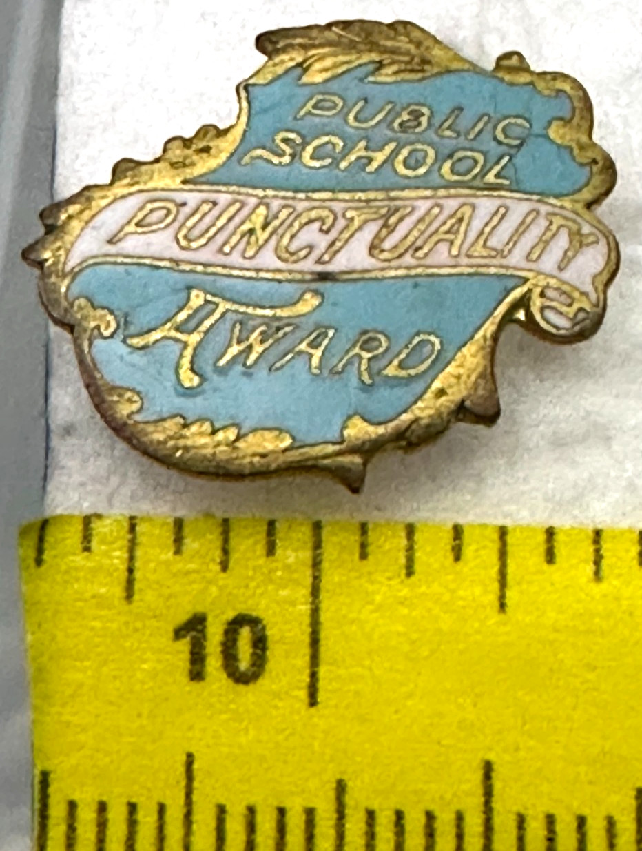 Vintage Metal Public School Punctuality Award Lapel Tack Pin Badge Gold-tone