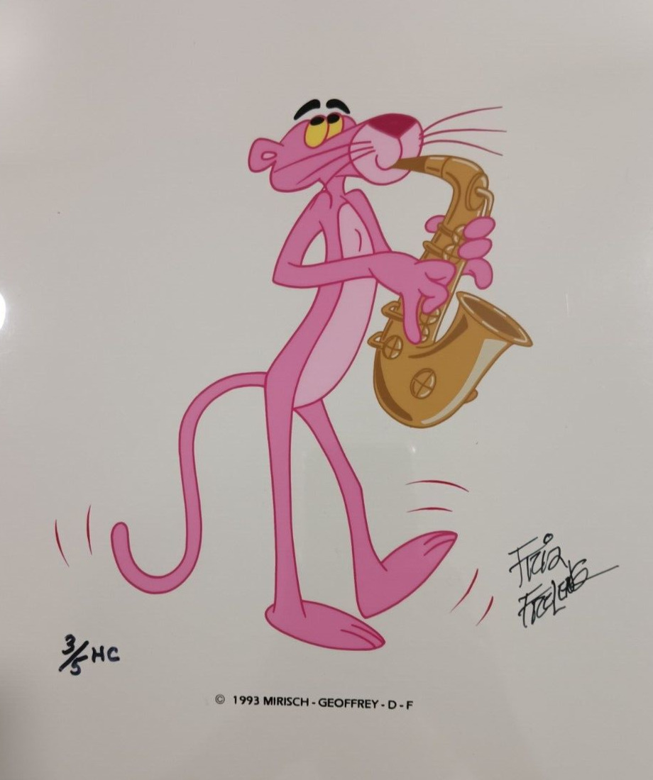 🎷 FRIZ FRELENG Signed Pink Panther PINK SAX Hand-Painted Ltd Ed 3 of 5 HC