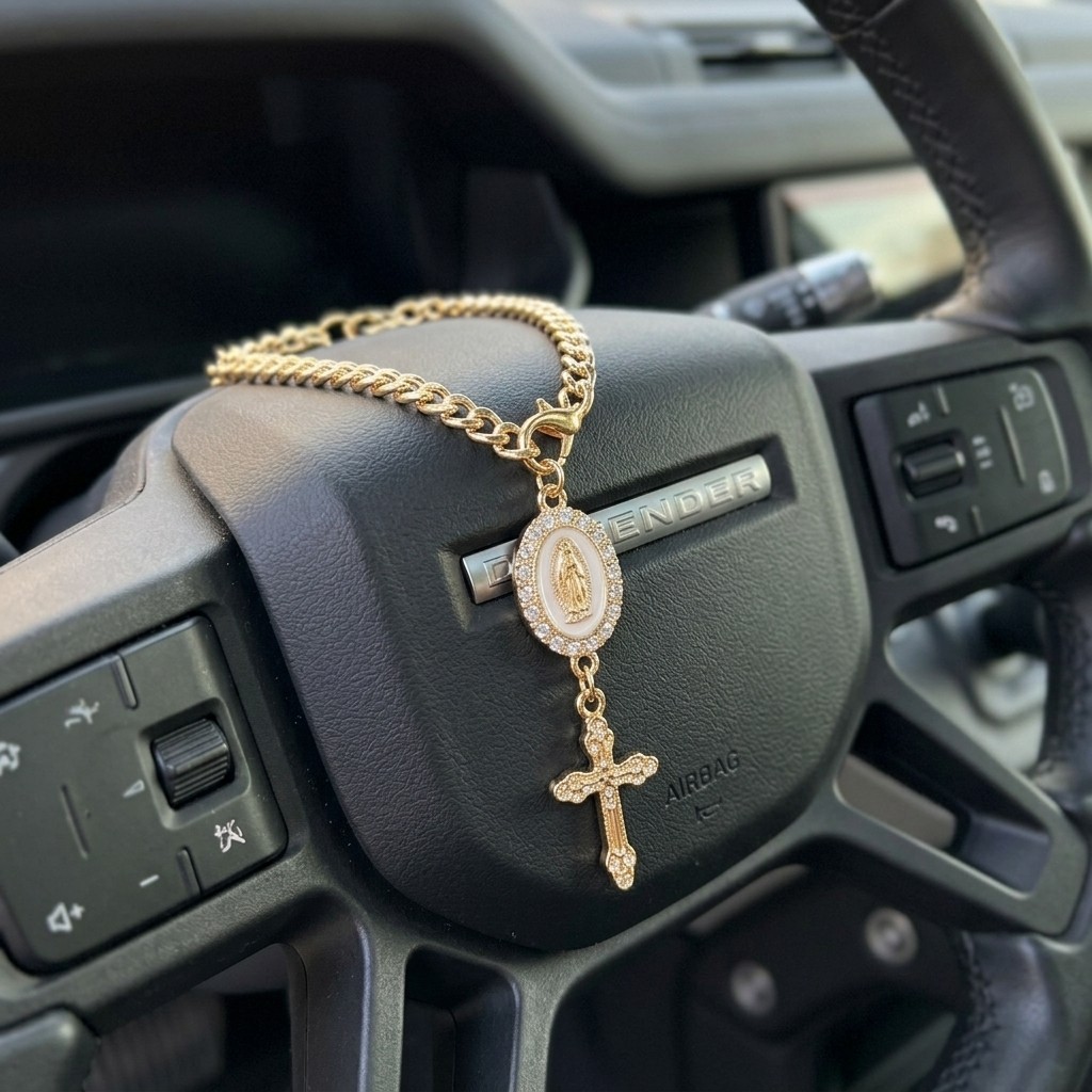 Gold Tone Resin Virgin Mary Cross Car Hanging Ornament Auto Decor Gold Tone Resin Virgin Mary Cross Car Hanging Ornament Auto Decor