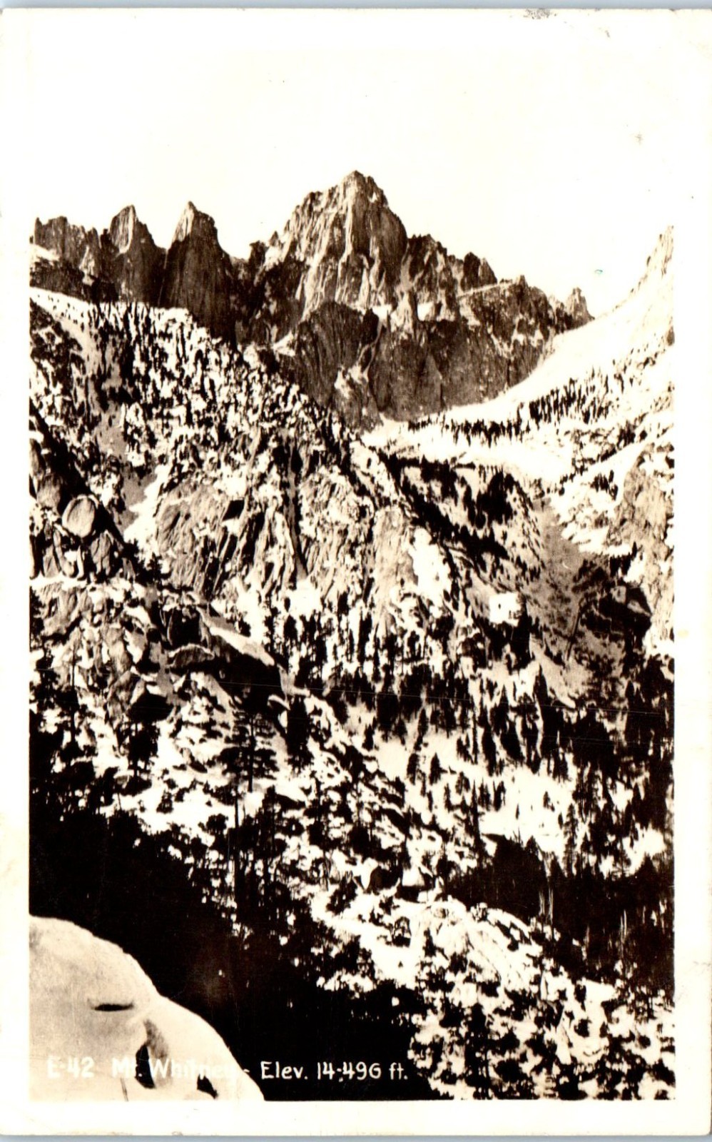 Real Photo Mt. Whitney Elev. 14496 ft. California RPPC Postcard c1943