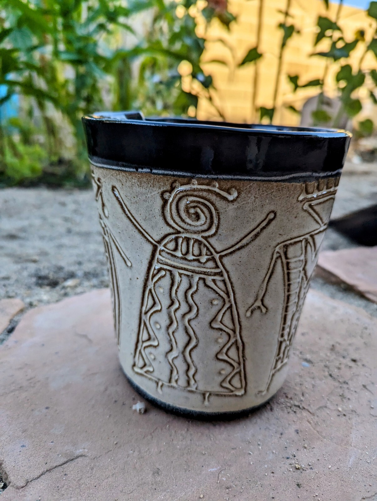 Dana Pottery Navajo 7 Inch Planter Pot Signed Tan Black Folded Seam