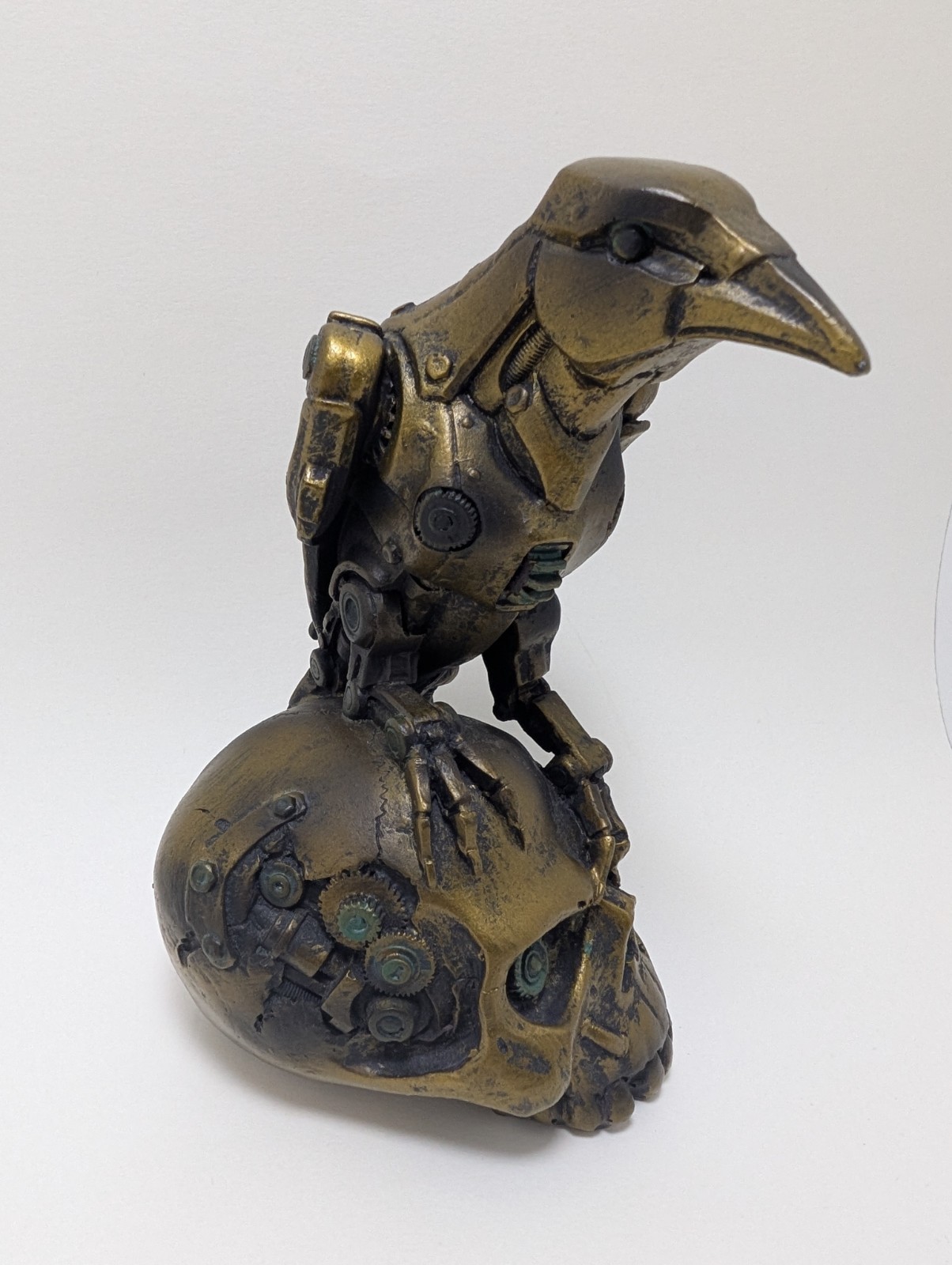 Pacific Giftware Steampunk Mechanical Raven on Skull Figurine Bronze-Tone