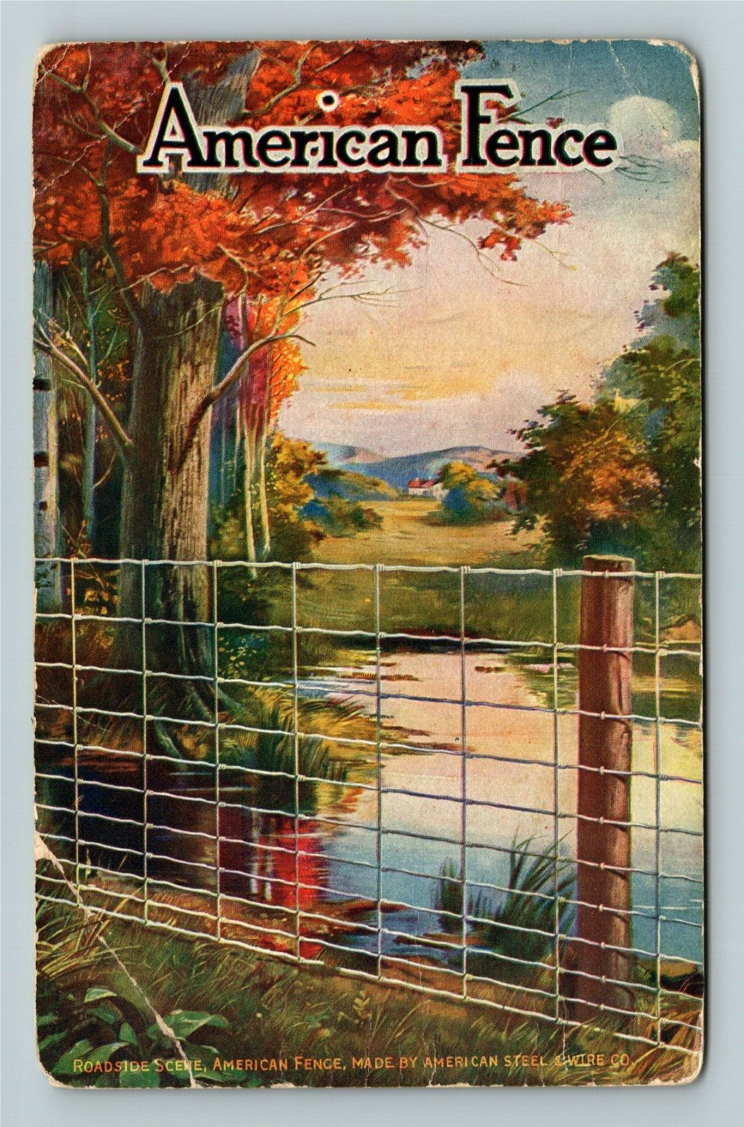 Illinois, AMERICAN FENCE, Scenic Autumn View Scene, c1912 Vintage Postcard