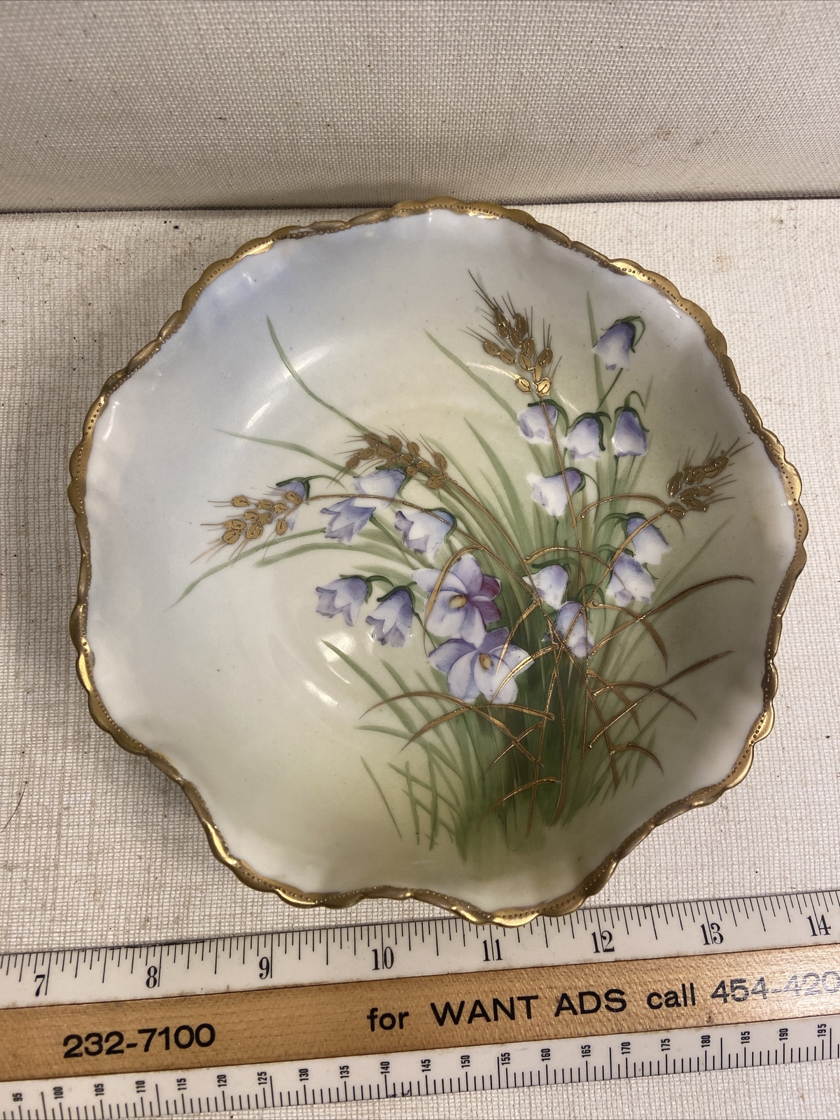 Vintage Asian Floral  Bowl Hand Painted Gold Tone Accents Japan NIPPON Marked