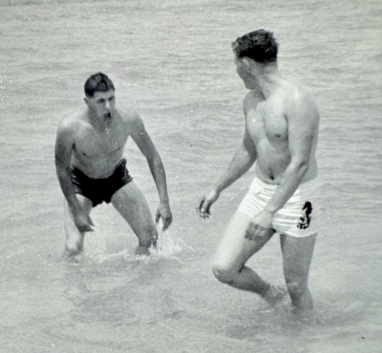 Vtg Photo Shirtless Young Men Frolicking In The Water-Come Get Me Party-Gay Int