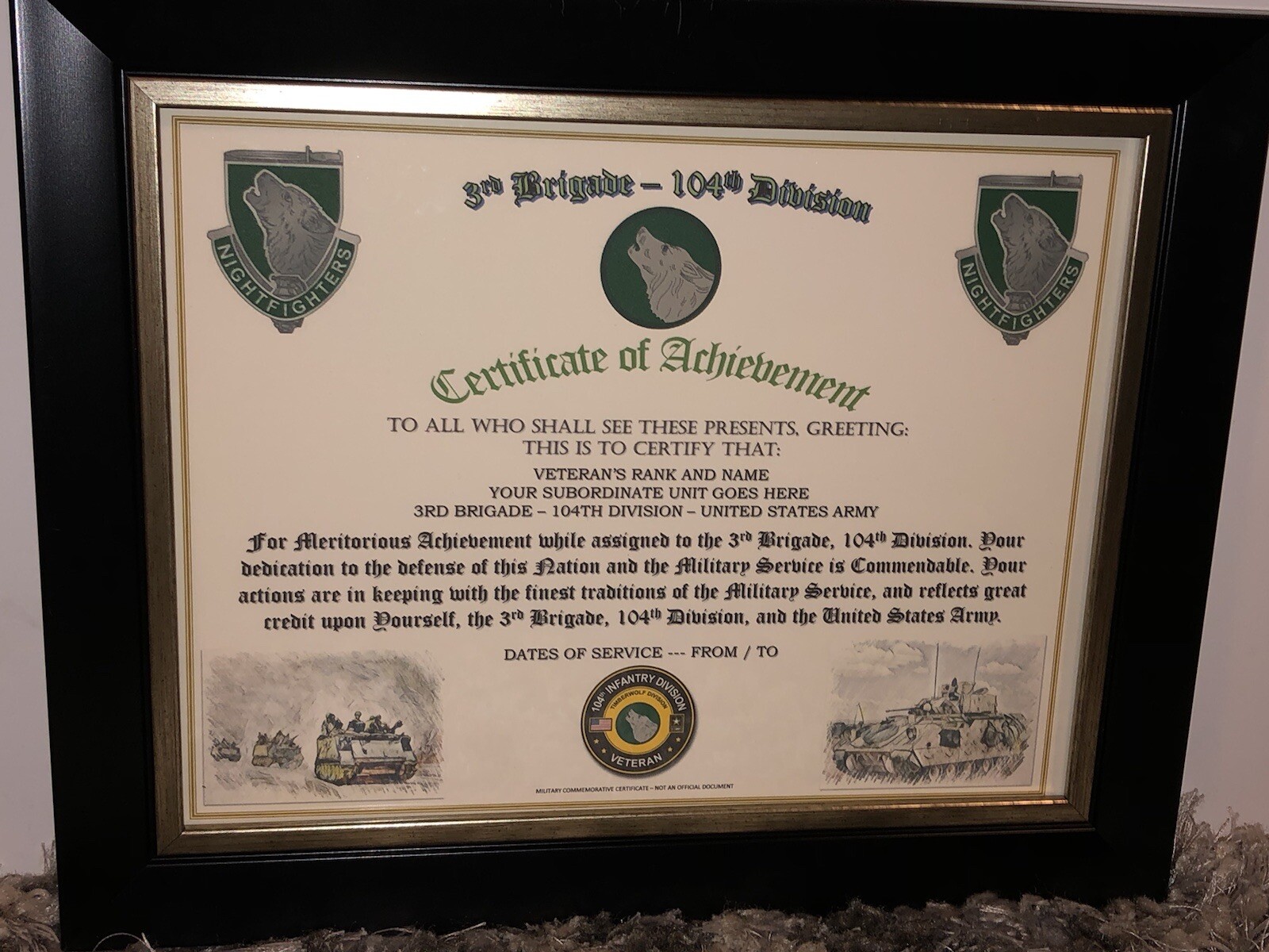 3RD BRIGADE - 104TH DIVISION - ACHIEVEMENT (COMMEMORATIVE CERTIFICATE)
