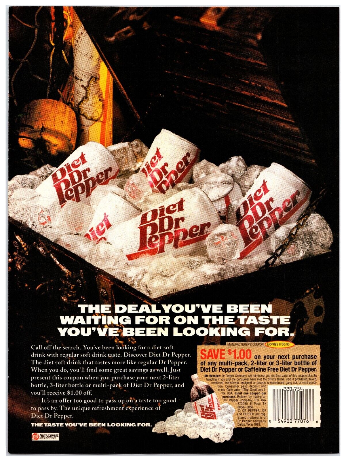 Original 1993 Diet Dr. Pepper Soda - Original Magazine Print Ad (8in x 11in)