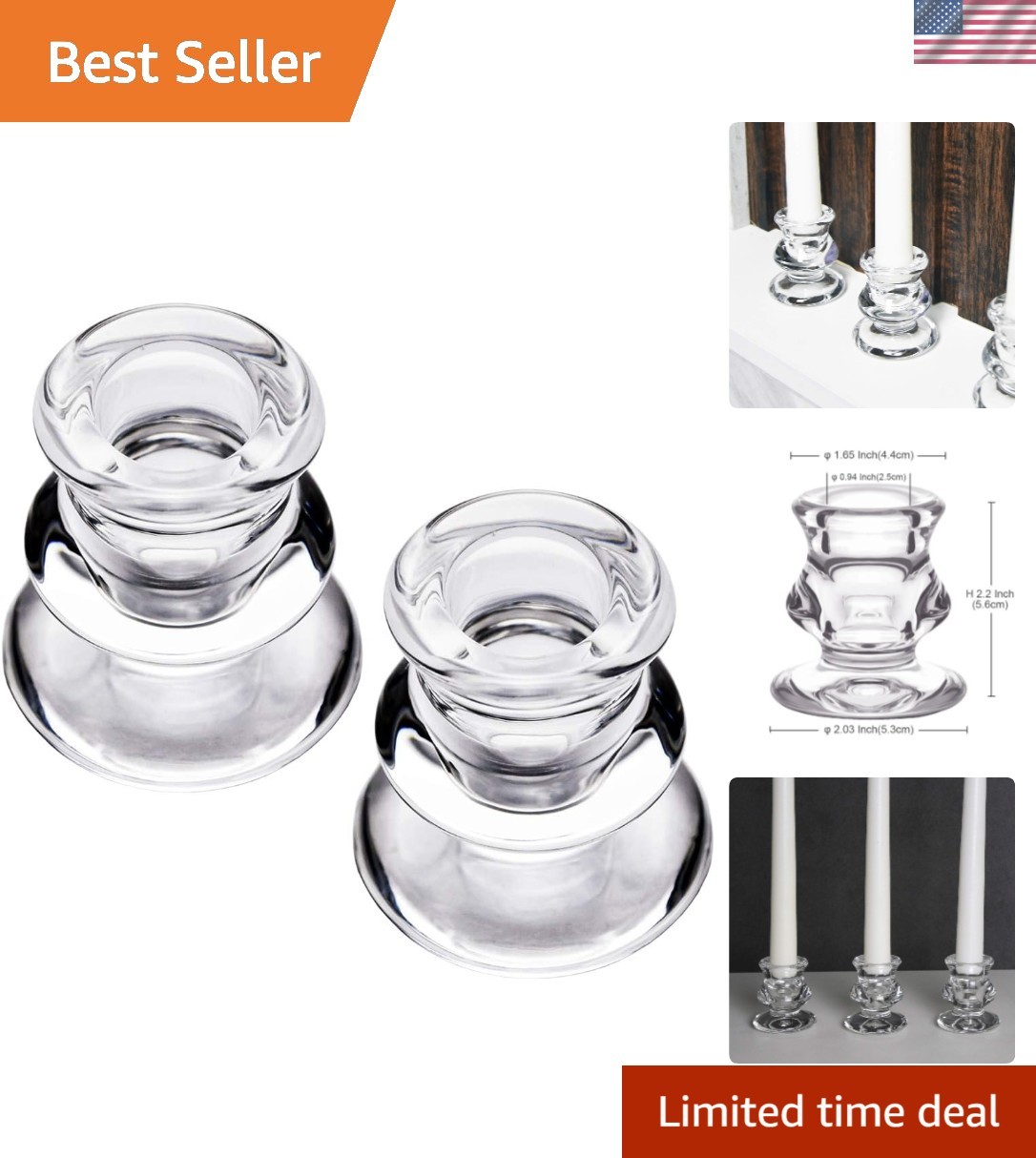 Timeless Clear Glass Candlestick Holders - Set of 2 for Weddings & Dinners