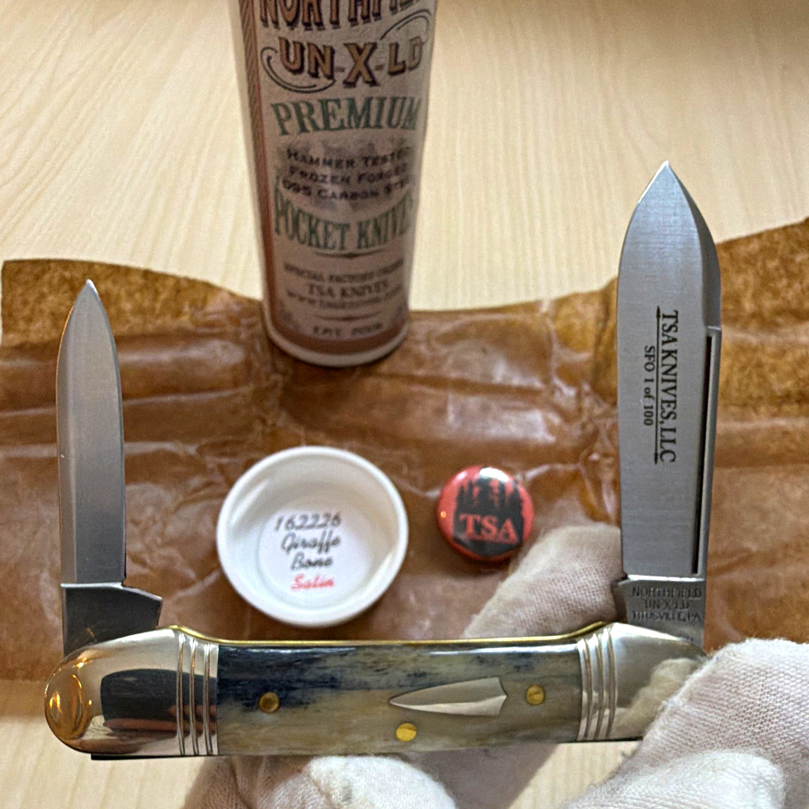 NEW GEC Great Eastern Cutlery #162226 Giraffe Bone SATIN SFO TSA Knives #52/100