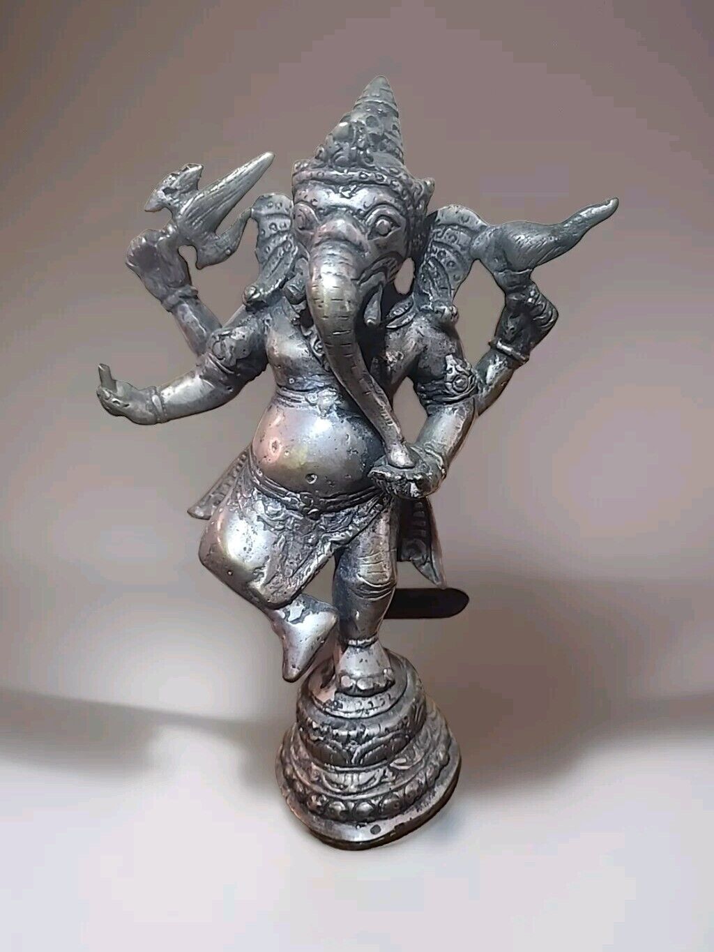 Antique Bronze Ganesh Silvered statue 9.25