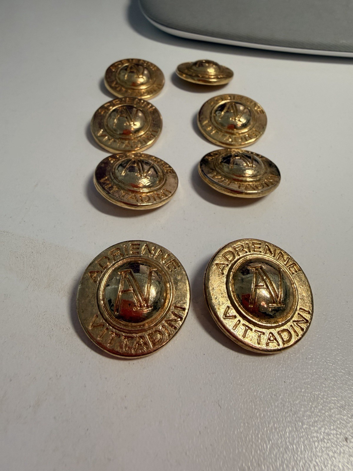 Vintage Adrienne Vittadini Gold Tone Designer Buttons Lot of 8 Signed AV