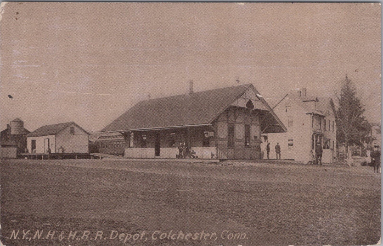 NY NH & HRR Railroad Depot Colchester CT 1910s Train Station Postcard