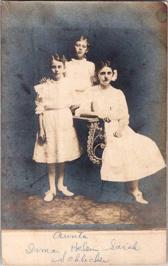 1907-20\'s RPPC 3 GIRLS IRMA HELEN & SARAH SCHLEICHER EAST GREENVILLE PA POSTCARD