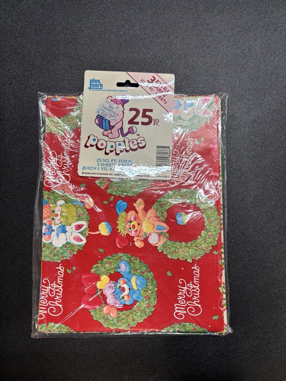 Vintage Popples Christmas Gift Wrap Sealed New Old Stock