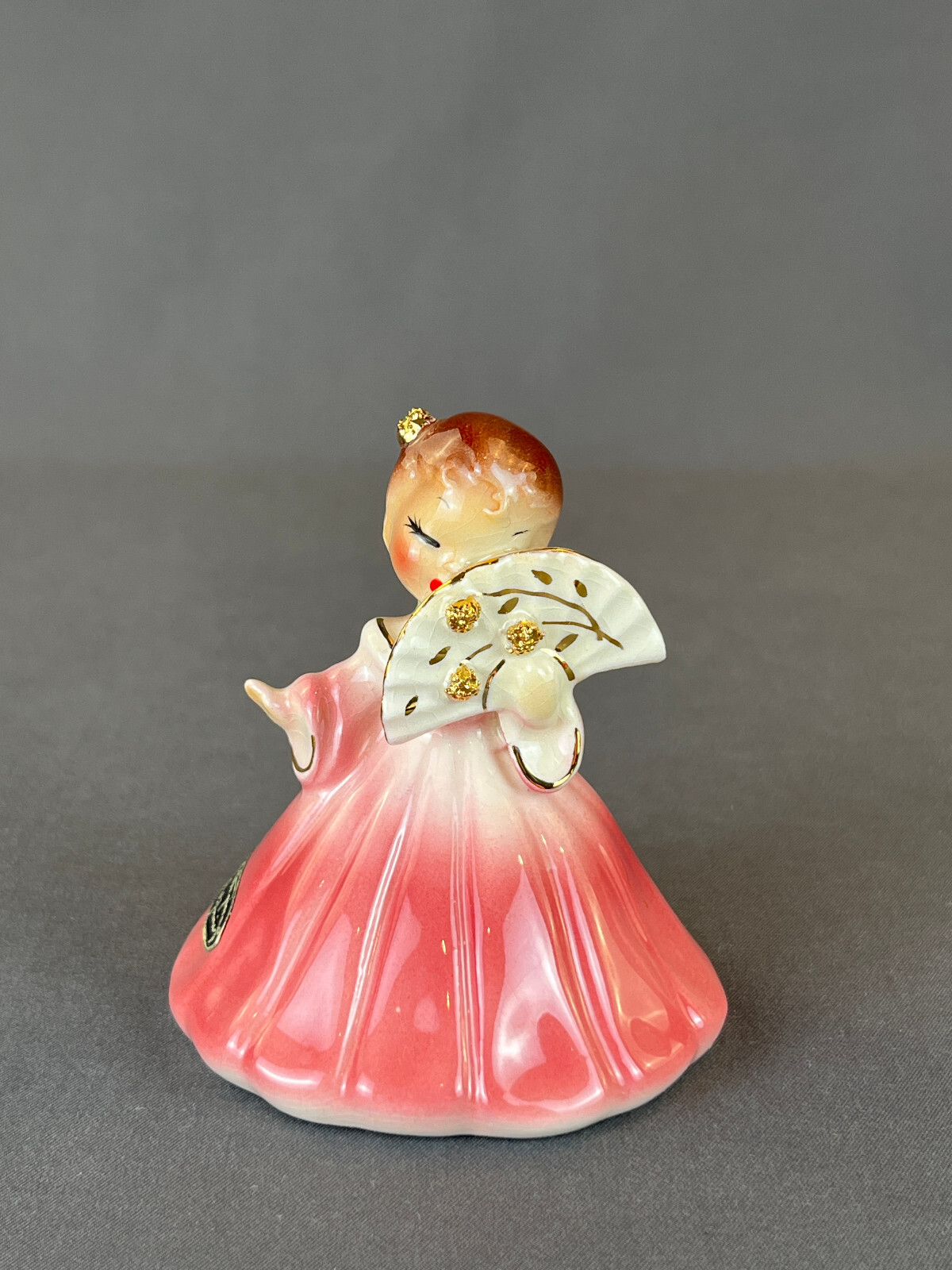 Josef Originals SECRET PAL w/FAN in Pink 3 ½” Figurine 1950's (A)