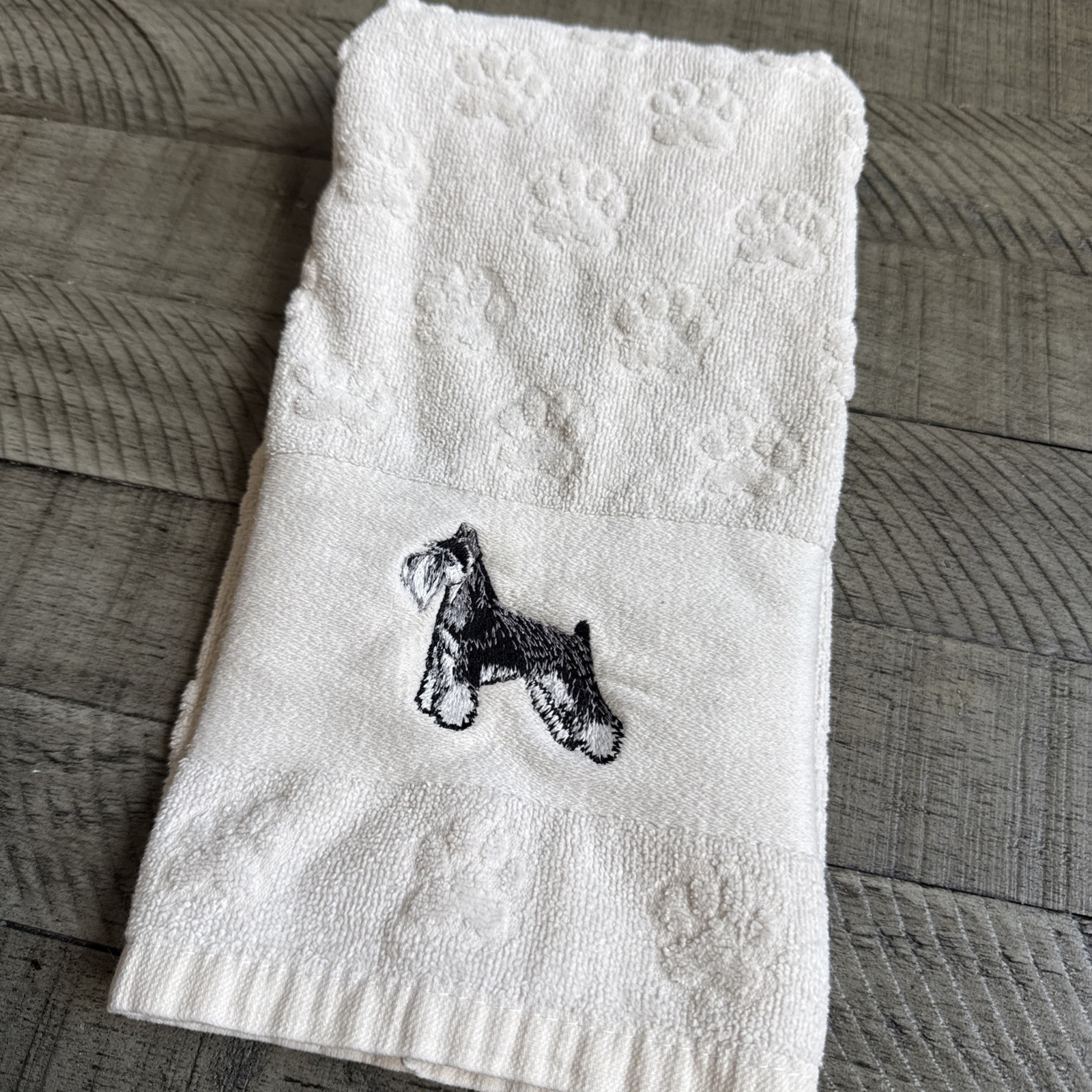 Mini Giant Gray Schnauzer Breed Embroidered Towel Cream Pawprint