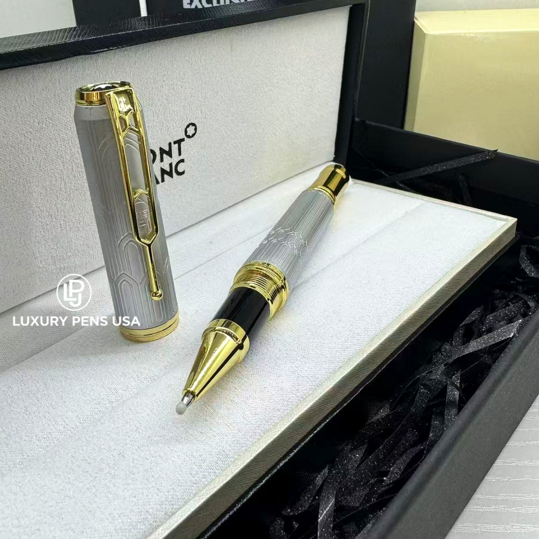 BID MB Victor Hugo Silver Barley Gold Trim Writers Edition Rollerball Pen